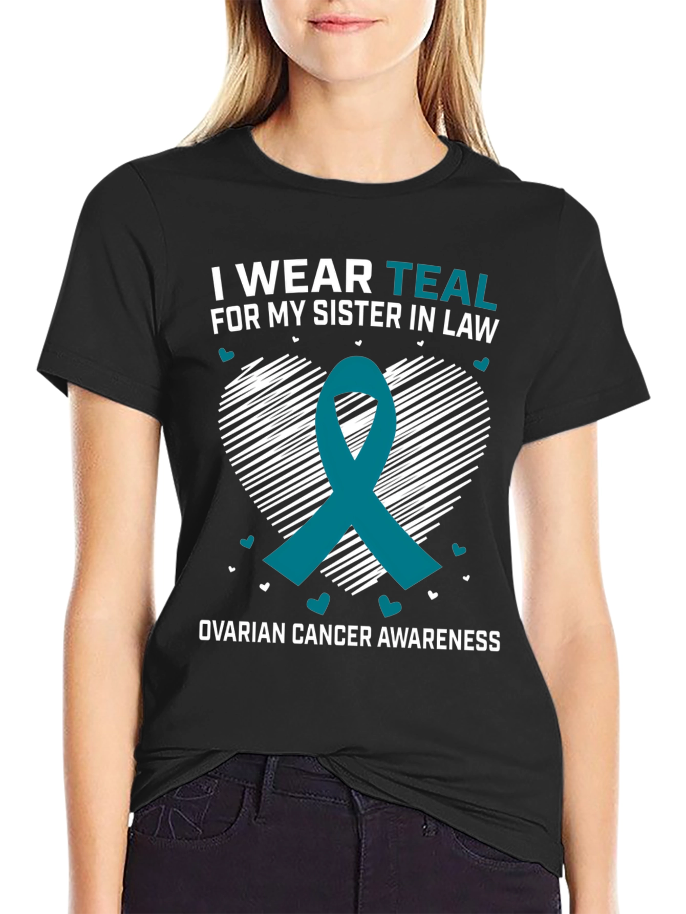 Teal Ribbon Ovarian Cancer Awareness T-Shirt