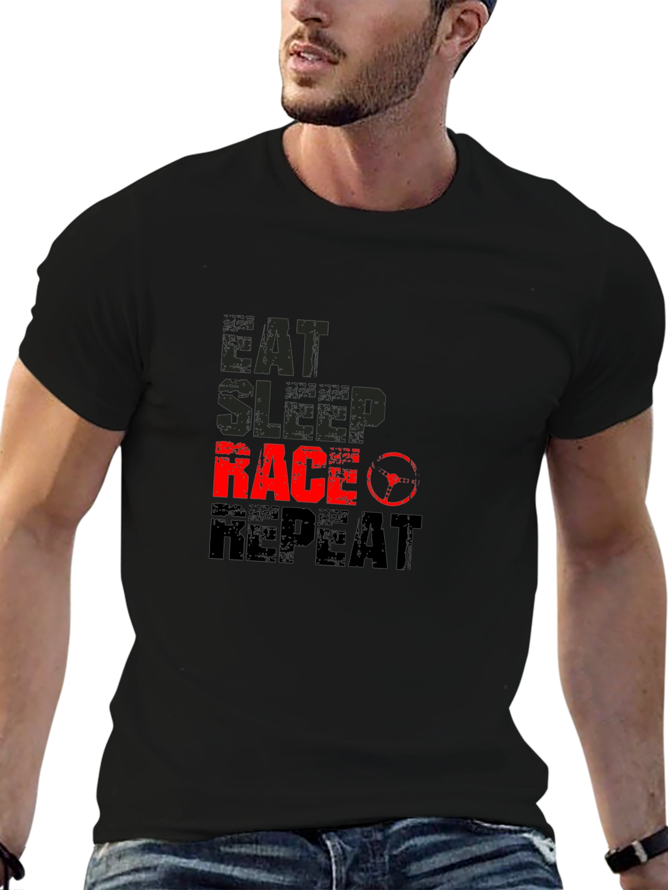 Eat Sleep Race Repeat Black T-Shirt