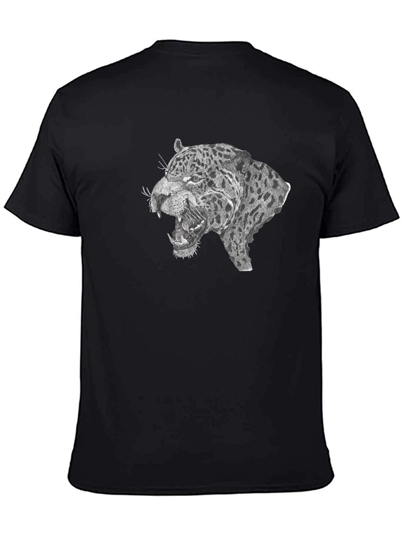 Black T-Shirt with Roaring Leopard Graphic