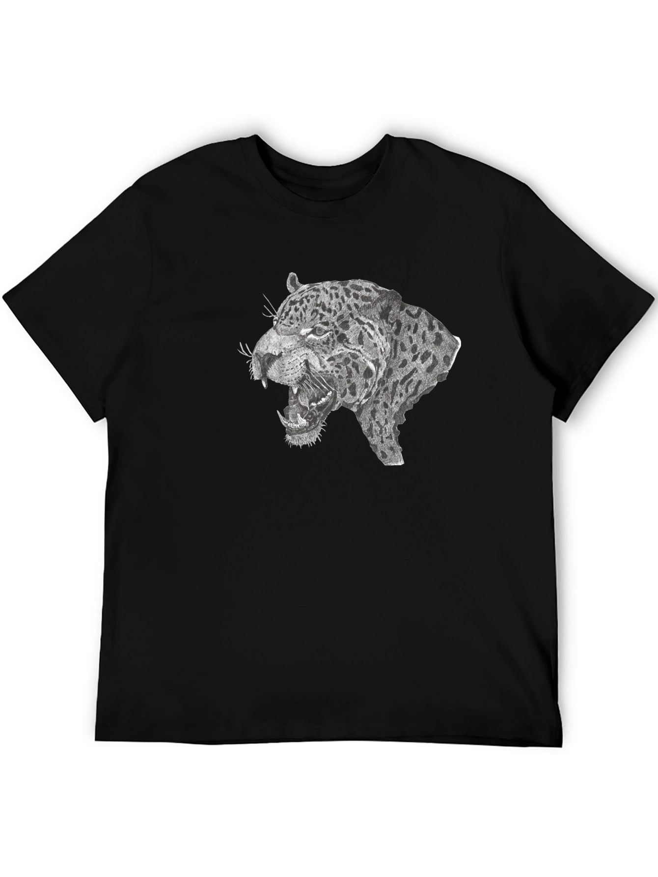 Black T-Shirt with Roaring Leopard Graphic