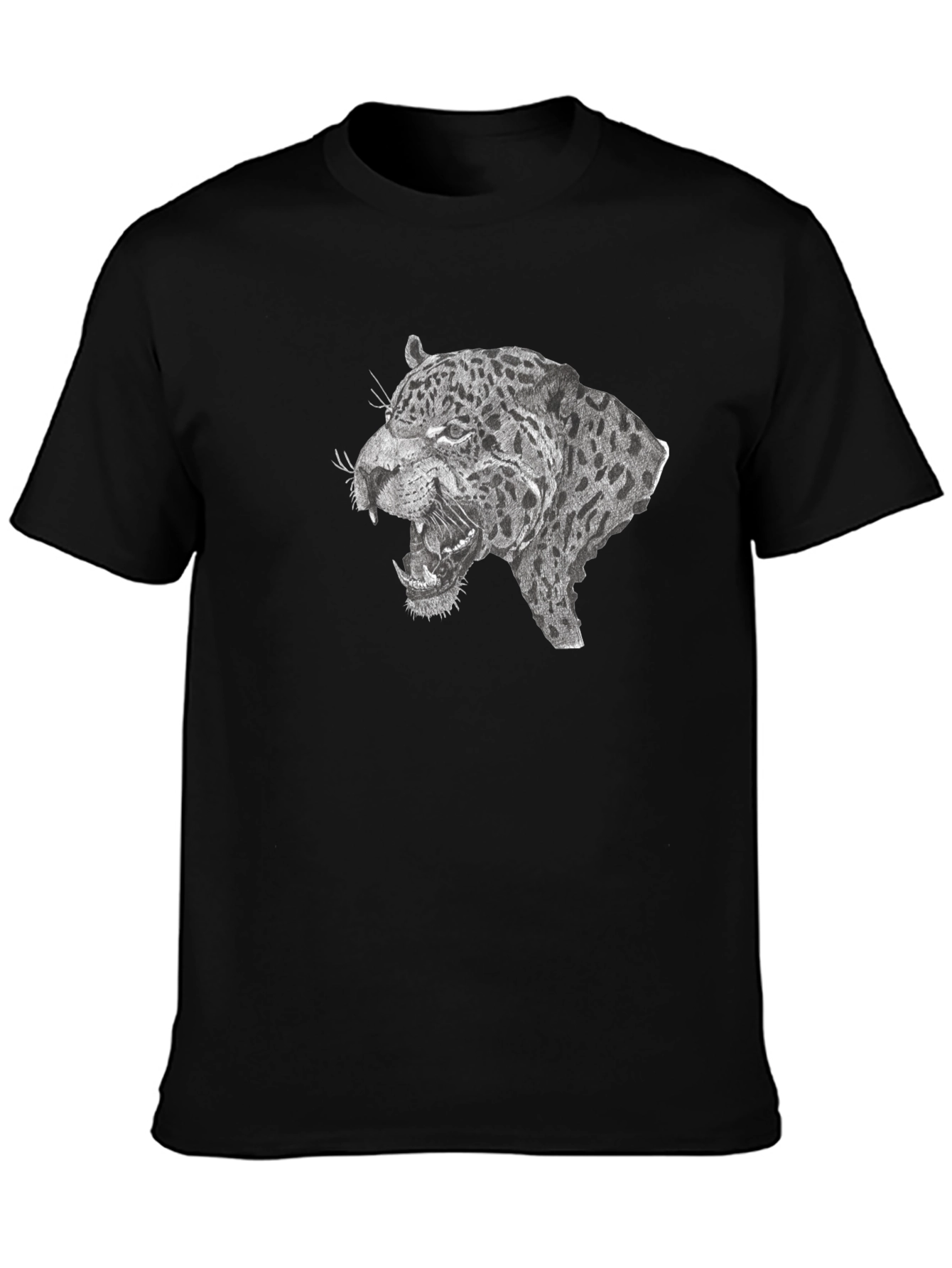 Black T-Shirt with Roaring Leopard Graphic