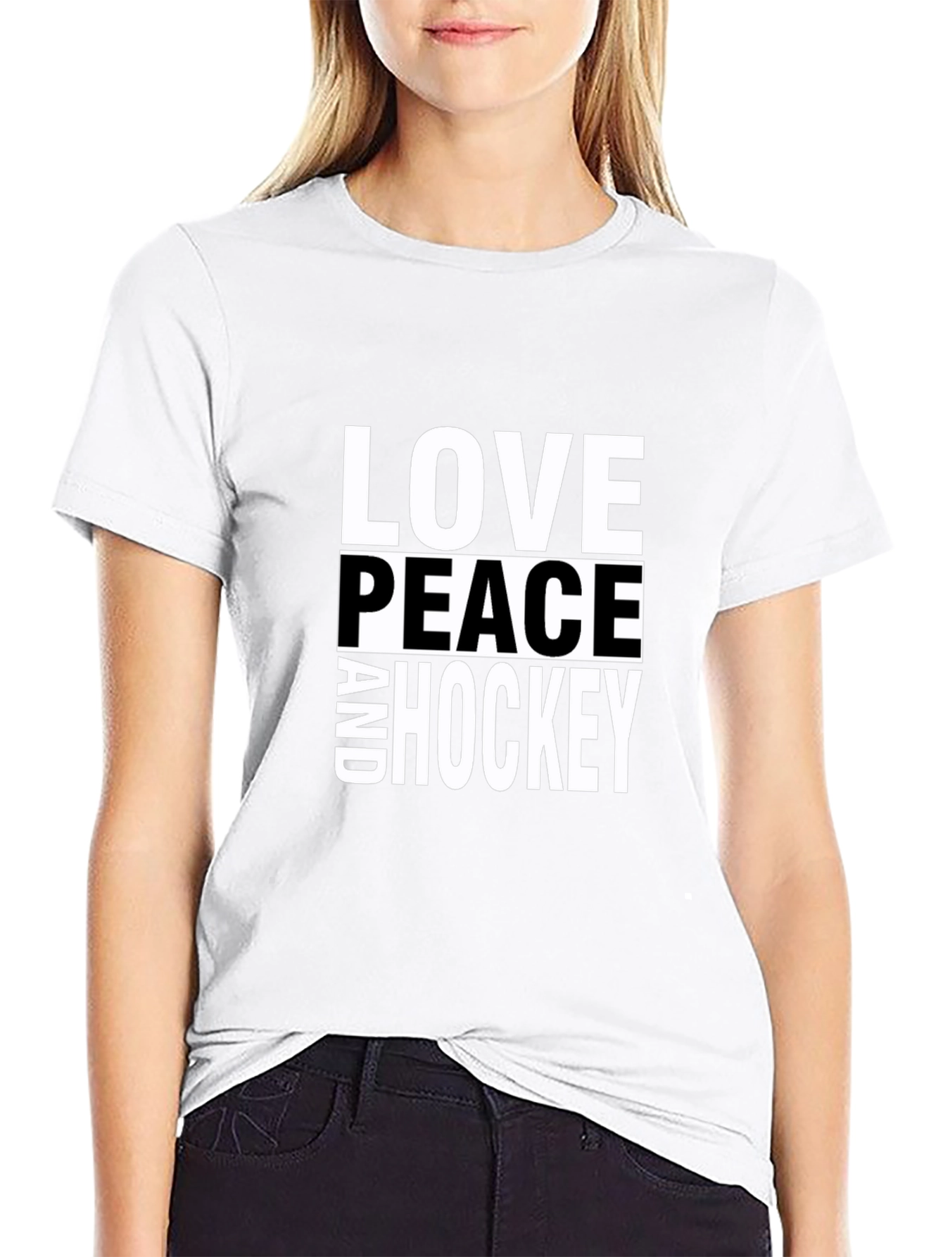 Love Peace and Hockey Black T-Shirt