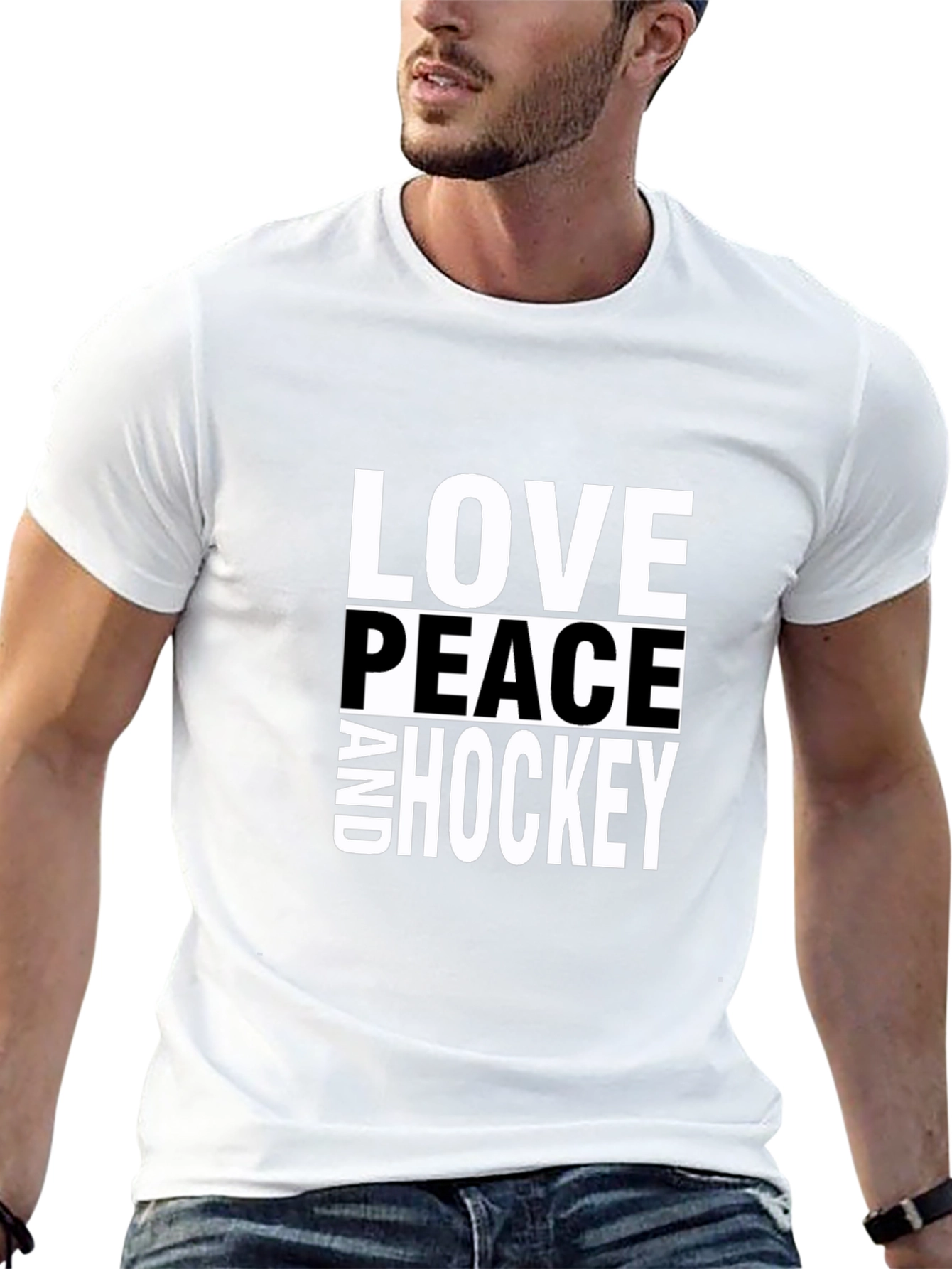 Love Peace and Hockey Black T-Shirt