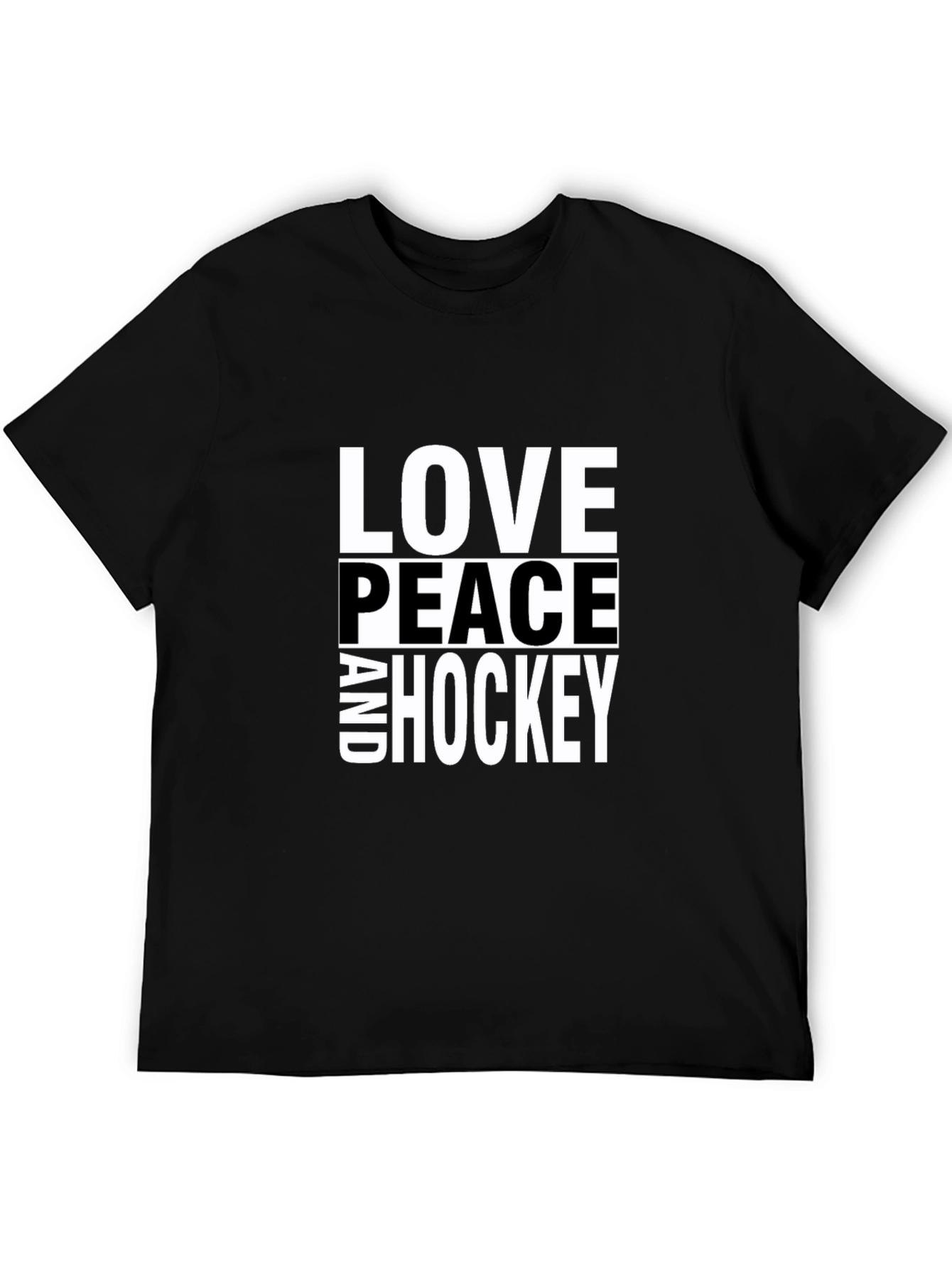 Love Peace and Hockey Black T-Shirt