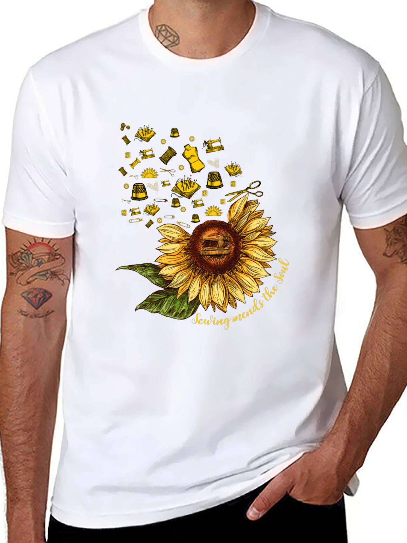 Sewing Mends the Soul Sunflower Black T-Shirt