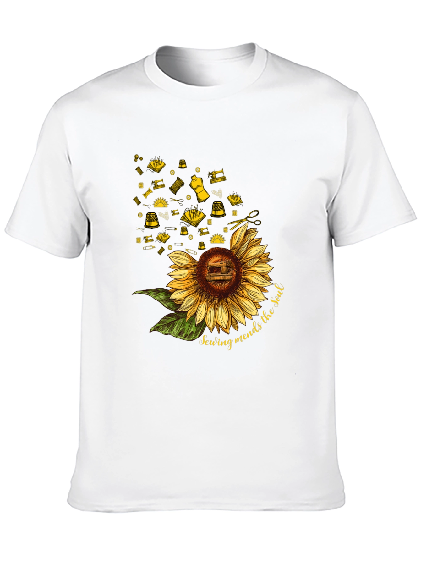 Sewing Mends the Soul Sunflower Black T-Shirt
