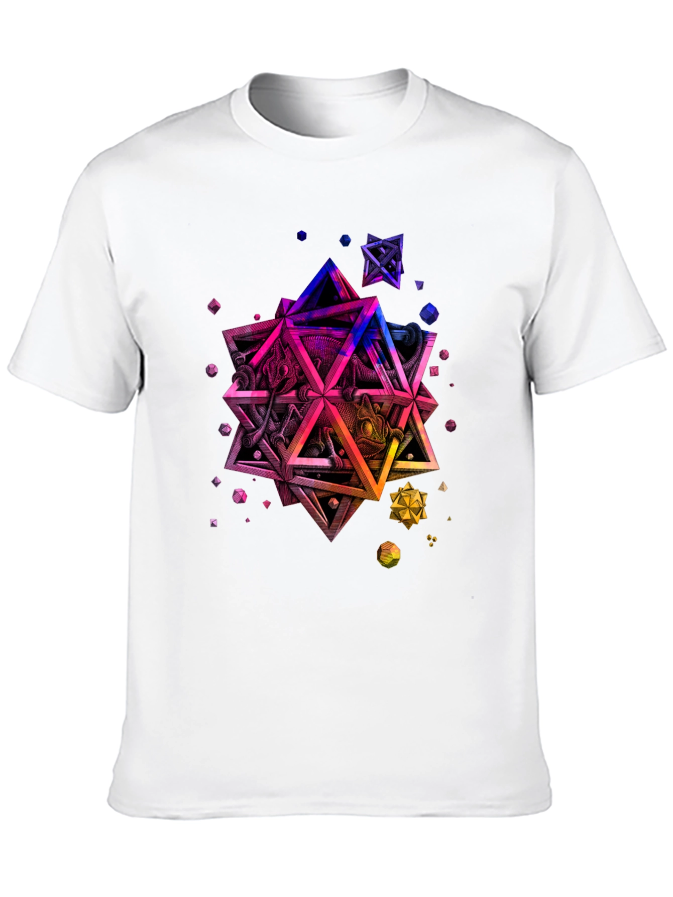 Geometric Chameleon Graphic Tee - Black