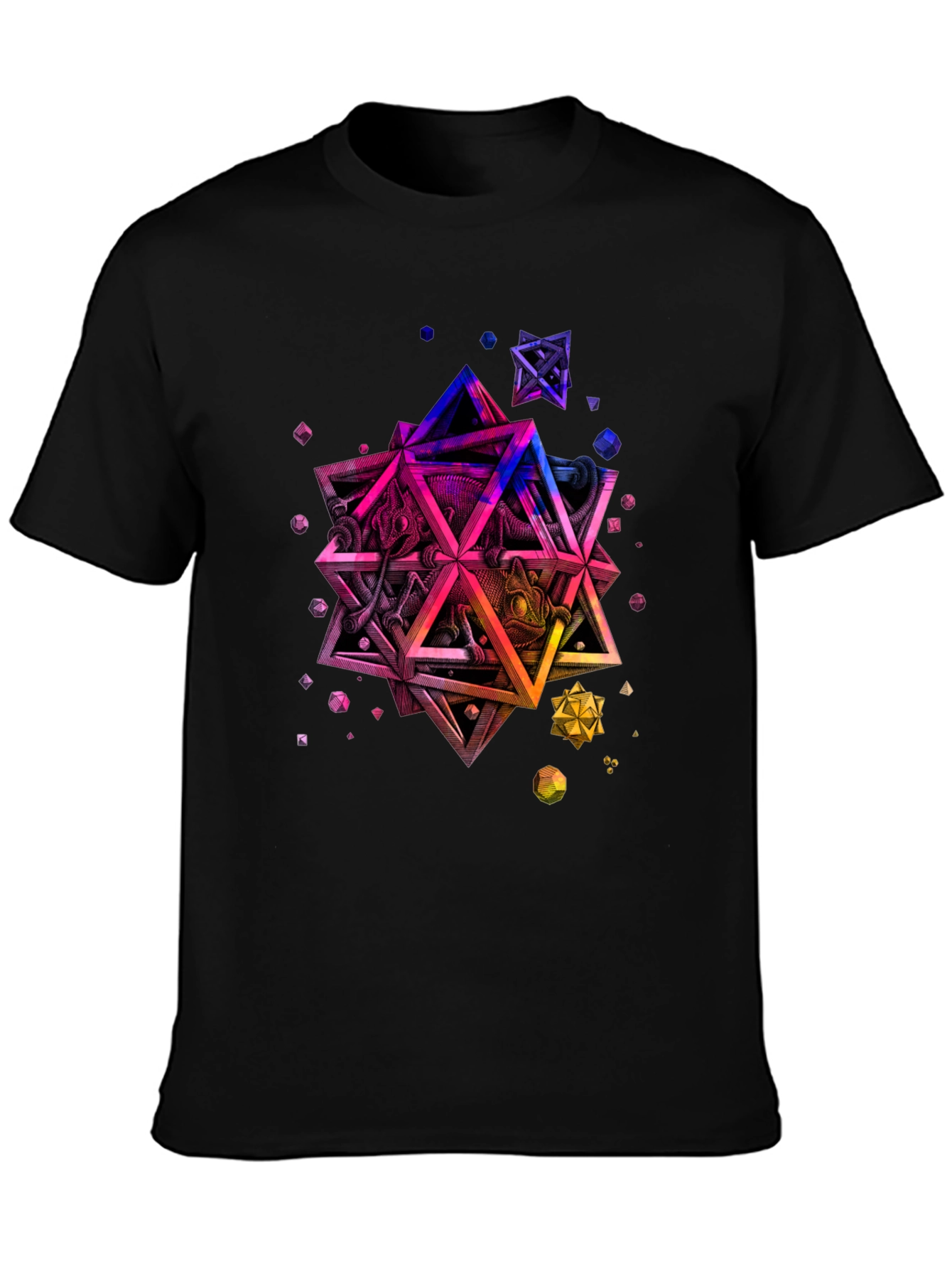 Geometric Chameleon Graphic Tee - Black