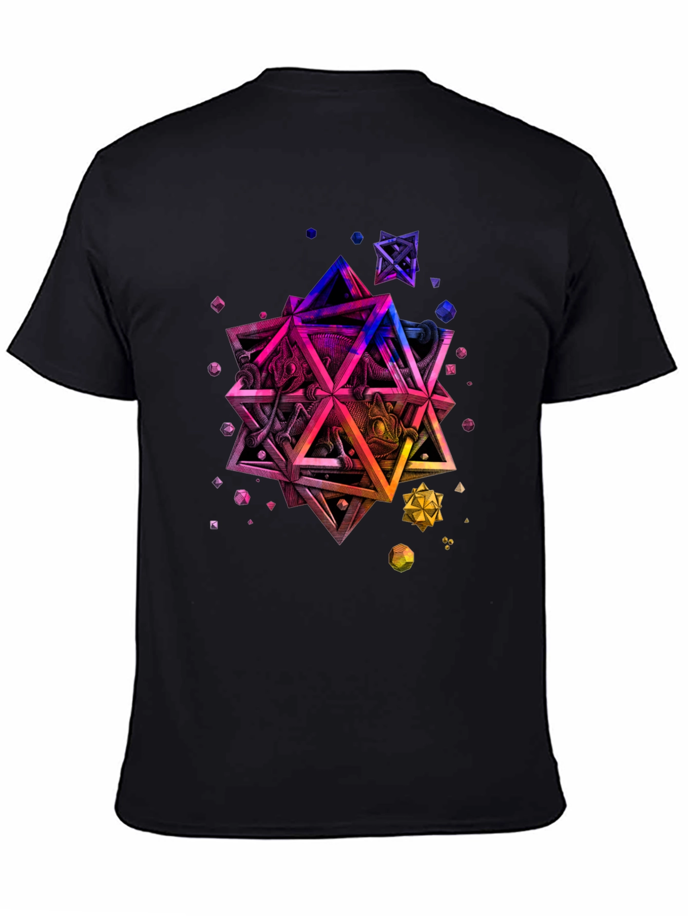 Geometric Chameleon Graphic Tee - Black