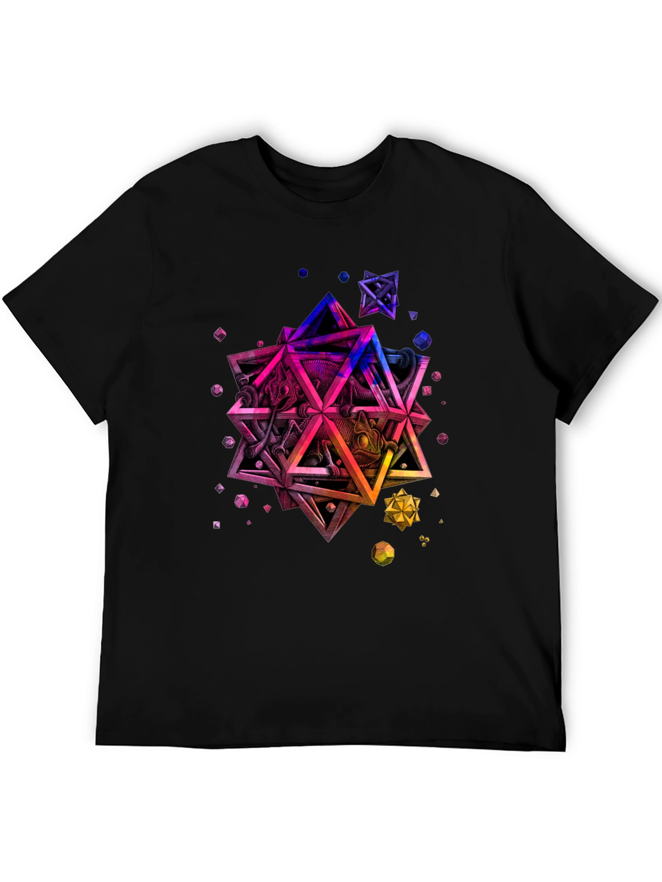 Geometric Chameleon Graphic Tee - Black