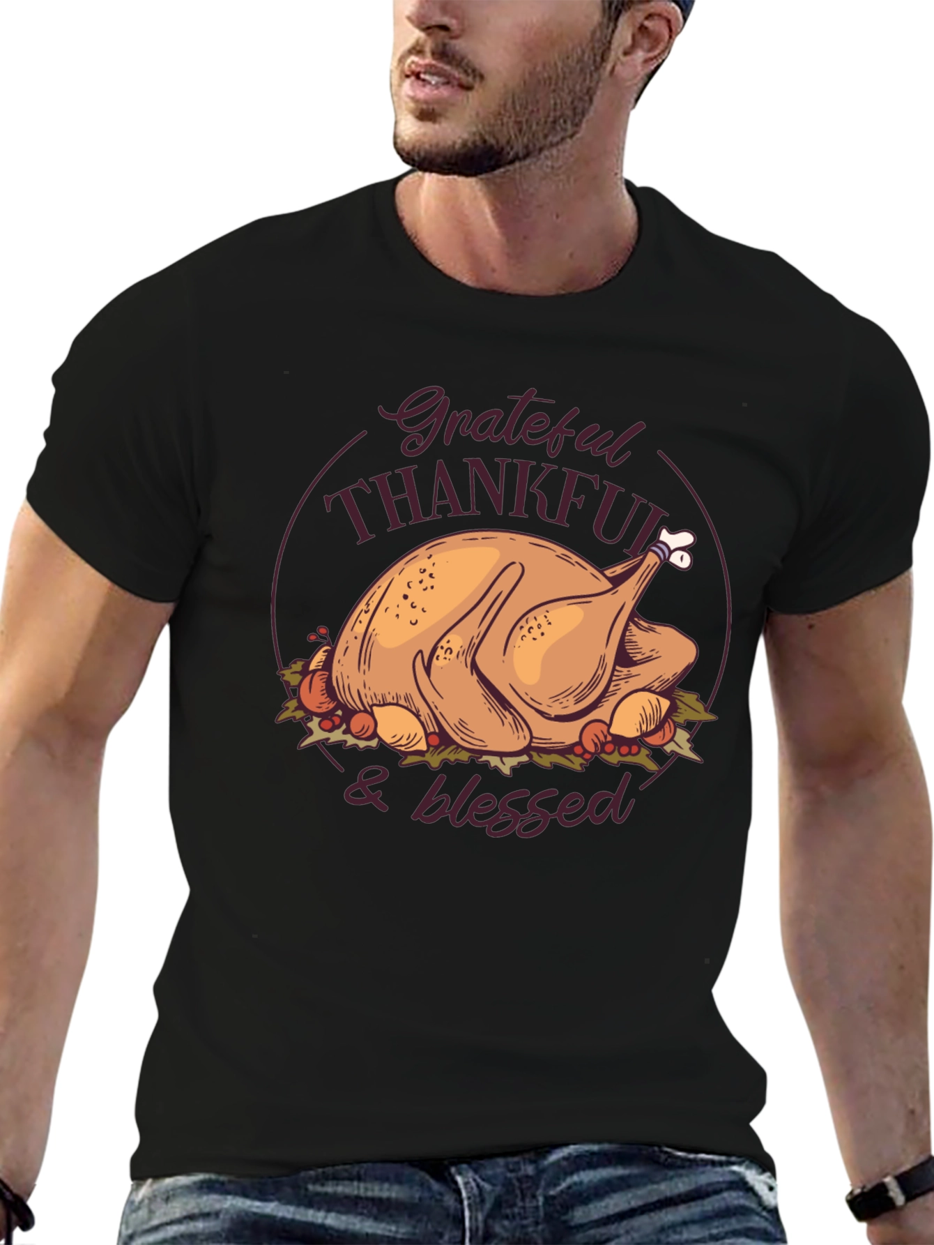 Thanksgiving Turkey Grateful Blessed T-Shirt