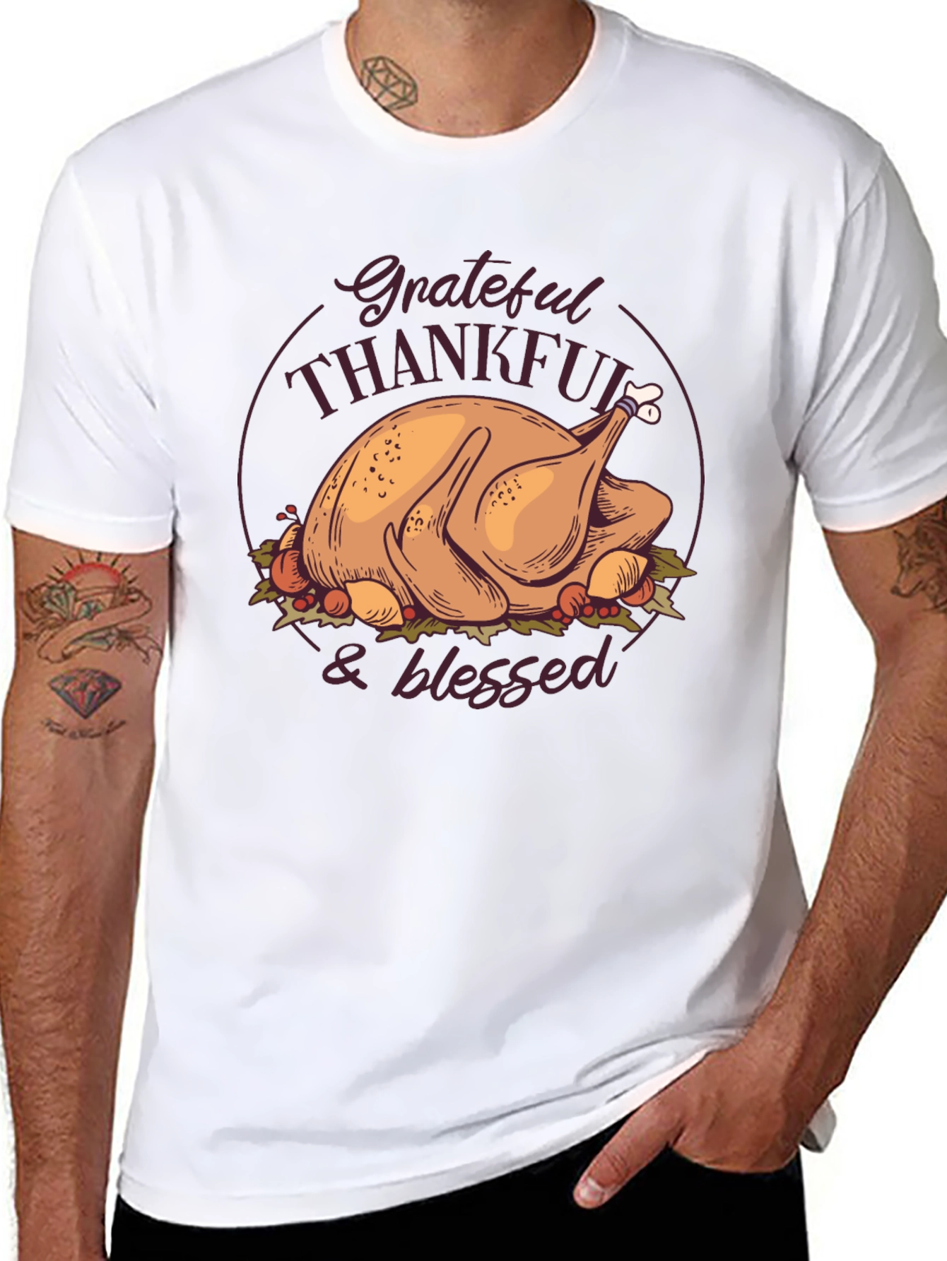 Thanksgiving Turkey Grateful Blessed T-Shirt