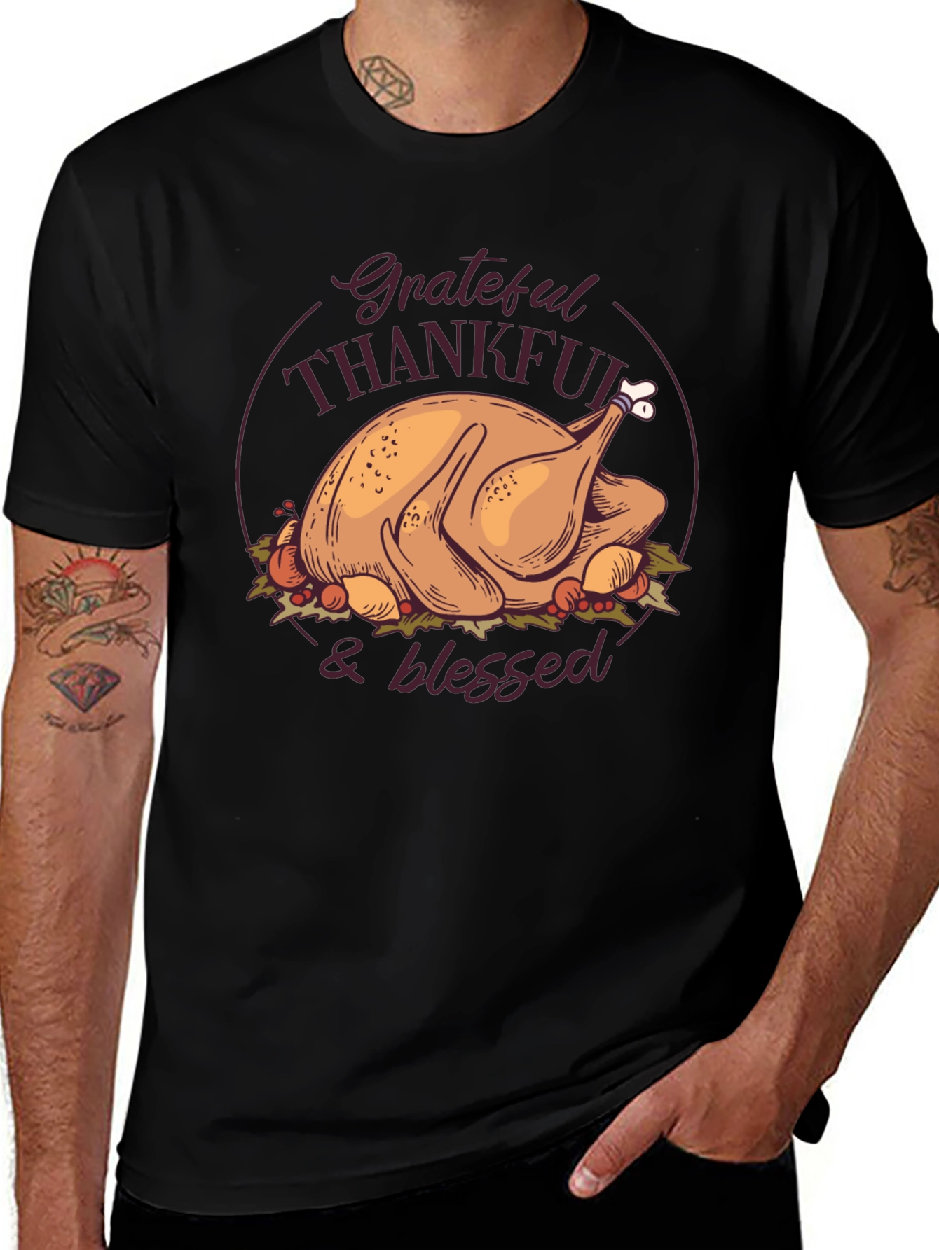 Thanksgiving Turkey Grateful Blessed T-Shirt