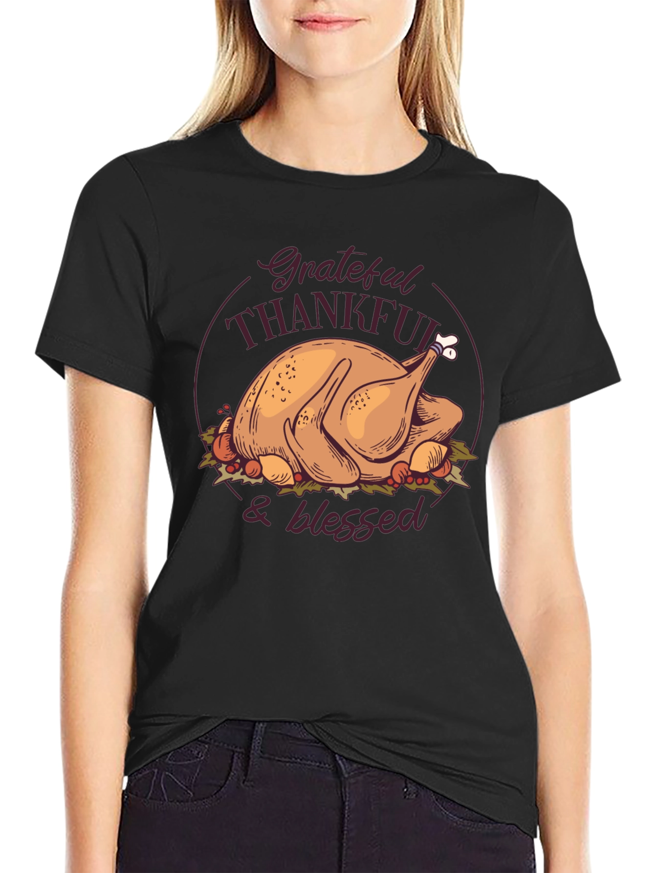 Thanksgiving Turkey Grateful Blessed T-Shirt