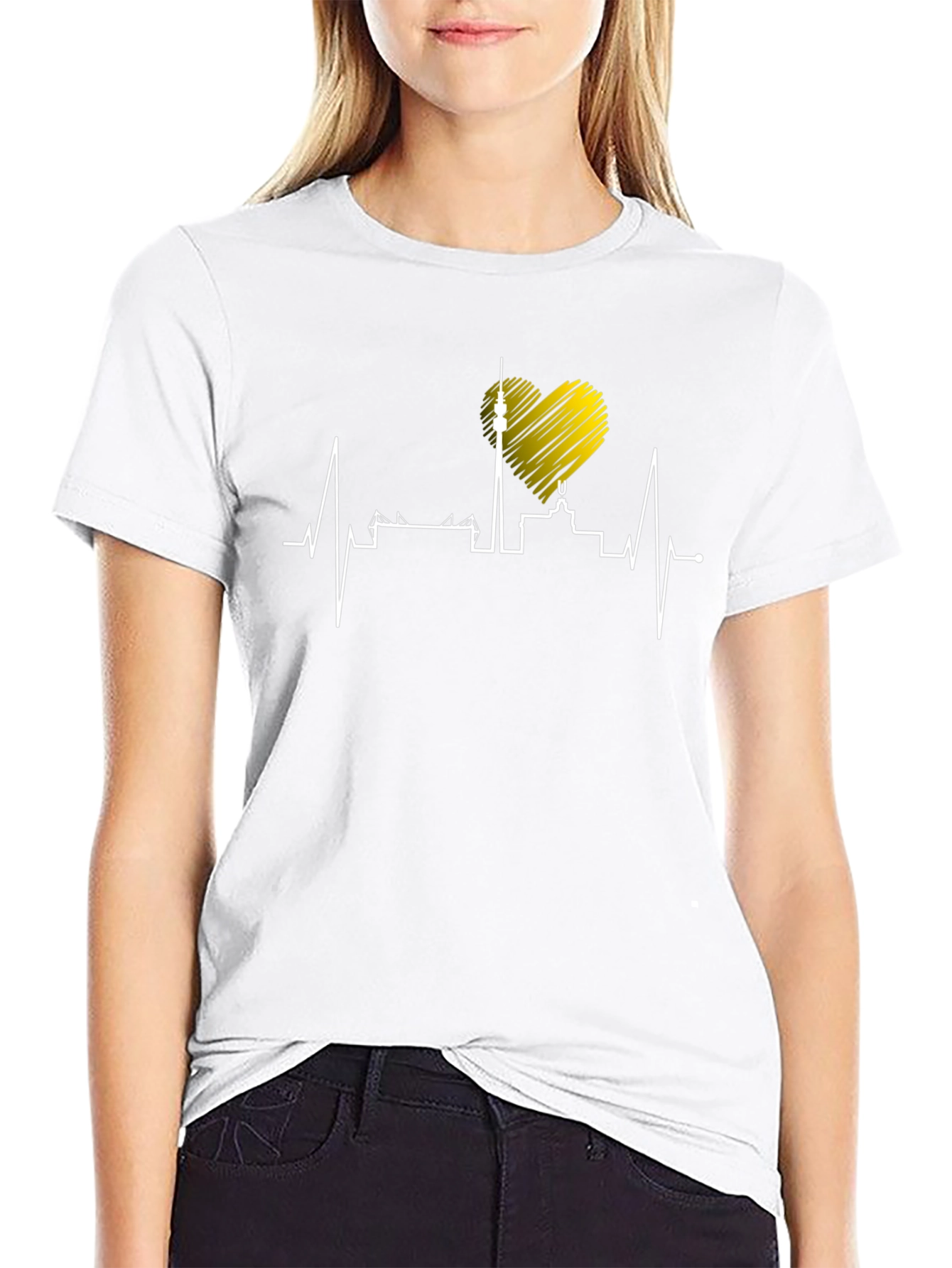 Berlin Skyline Heartbeat Black T-Shirt