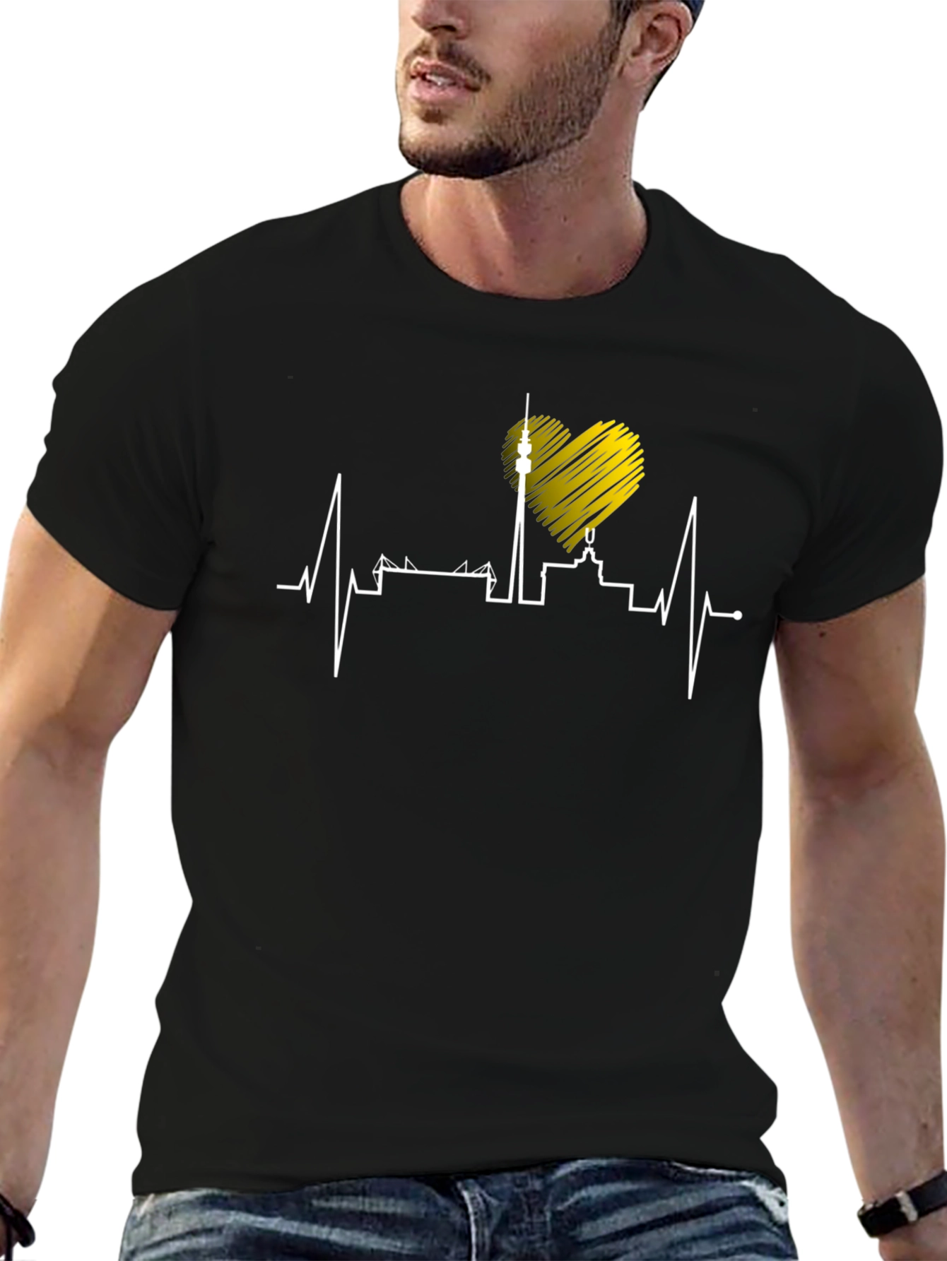 Berlin Skyline Heartbeat Black T-Shirt
