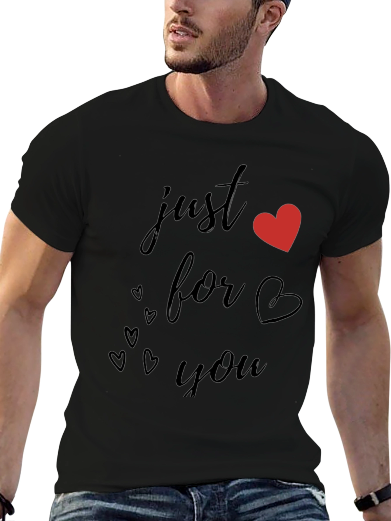 Just For You Black Heart Graphic T-Shirt
