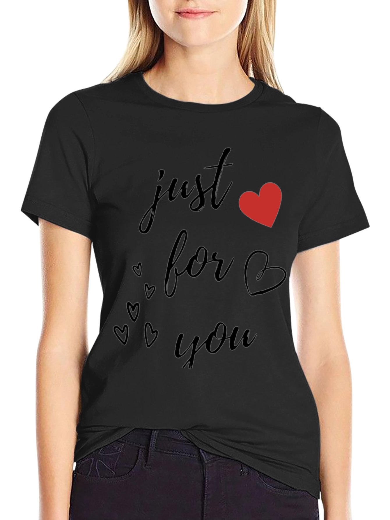Just For You Black Heart Graphic T-Shirt