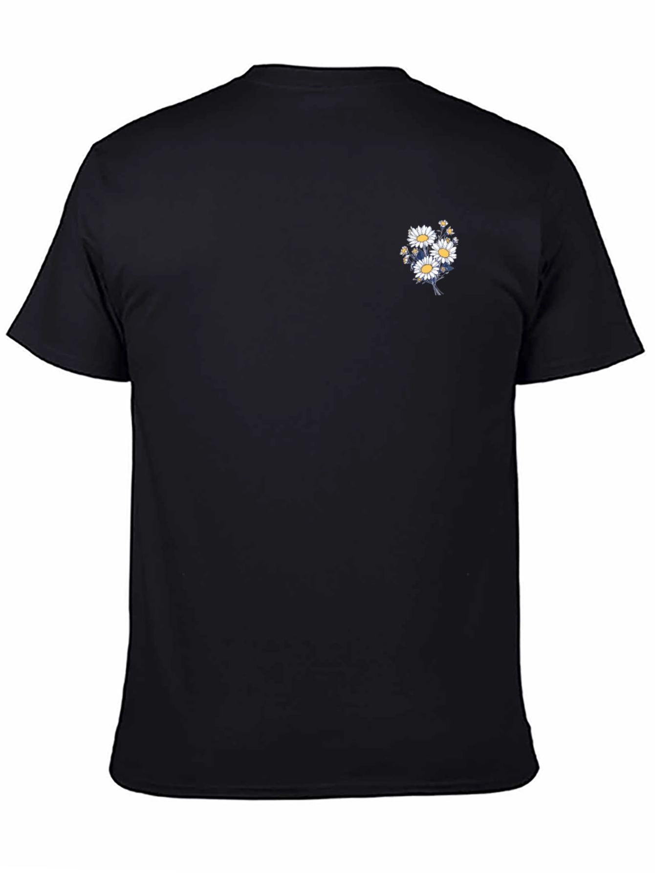 Black T-Shirt with Daisy Bouquet Design