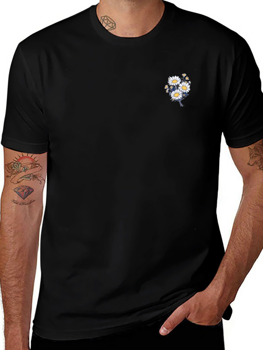 Black T-Shirt with Daisy Bouquet Design