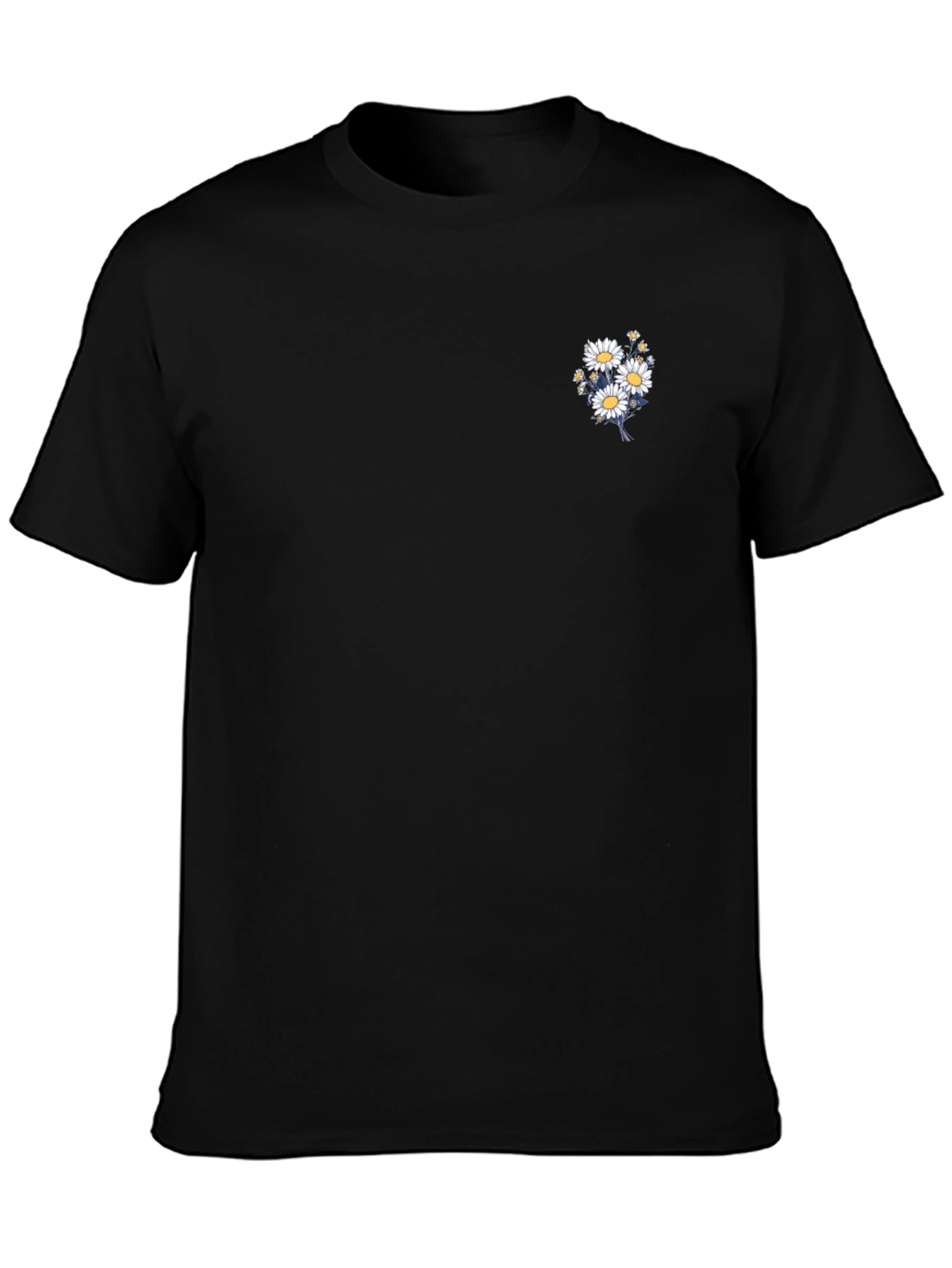 Black T-Shirt with Daisy Bouquet Design