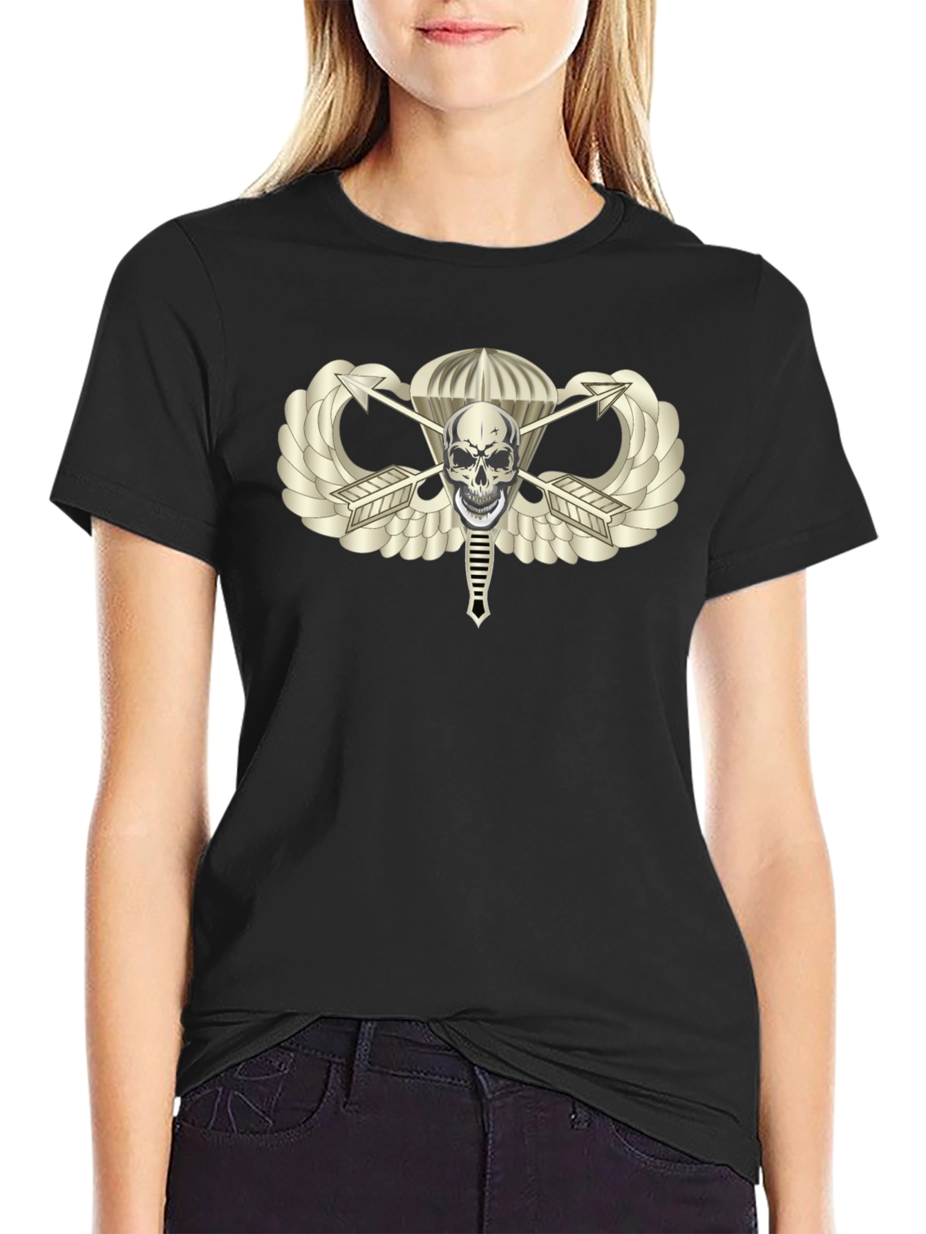 Skull Parachute Badge Black T-Shirt