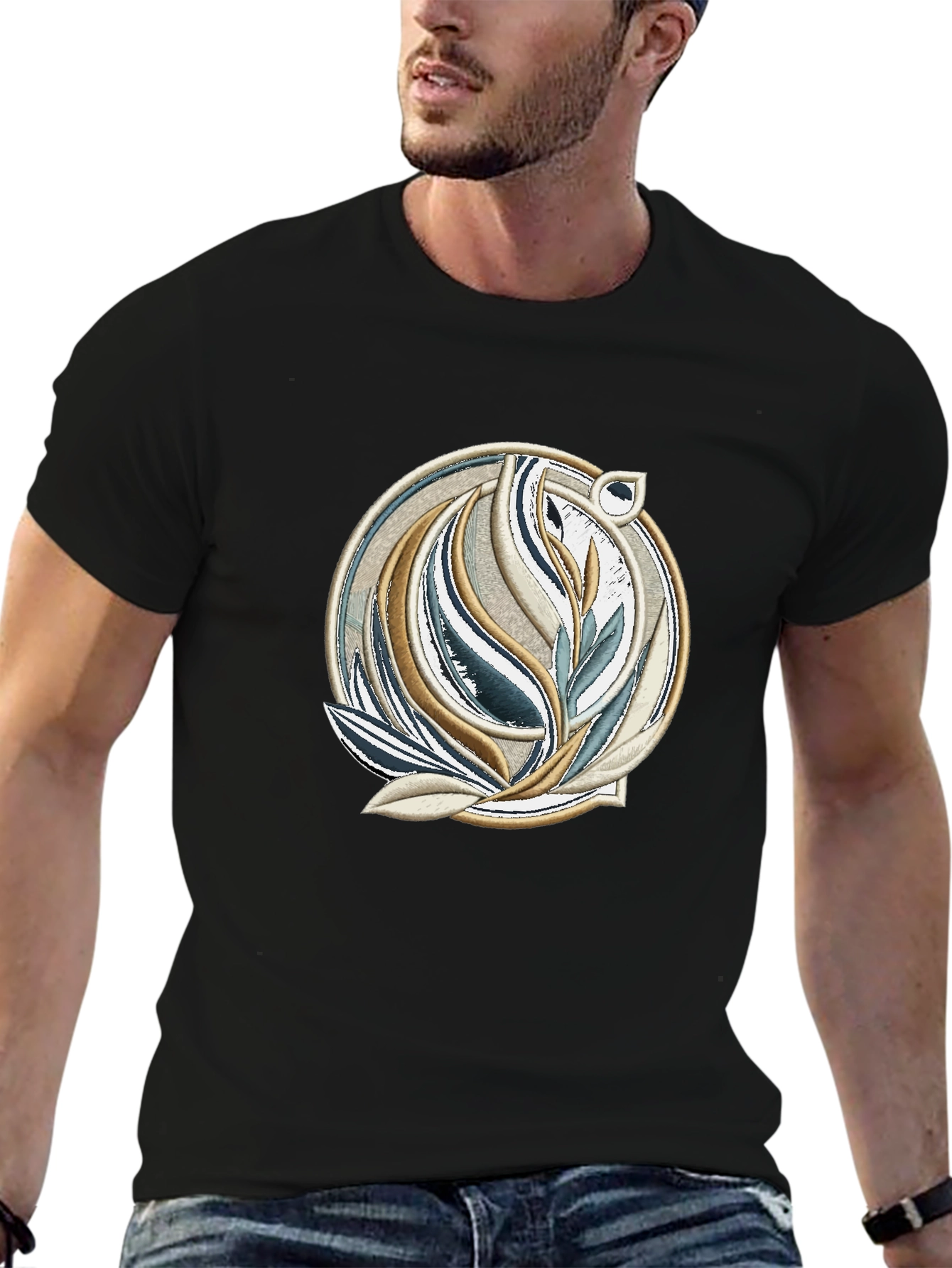 Elegant Botanical Graphic Black T-Shirt