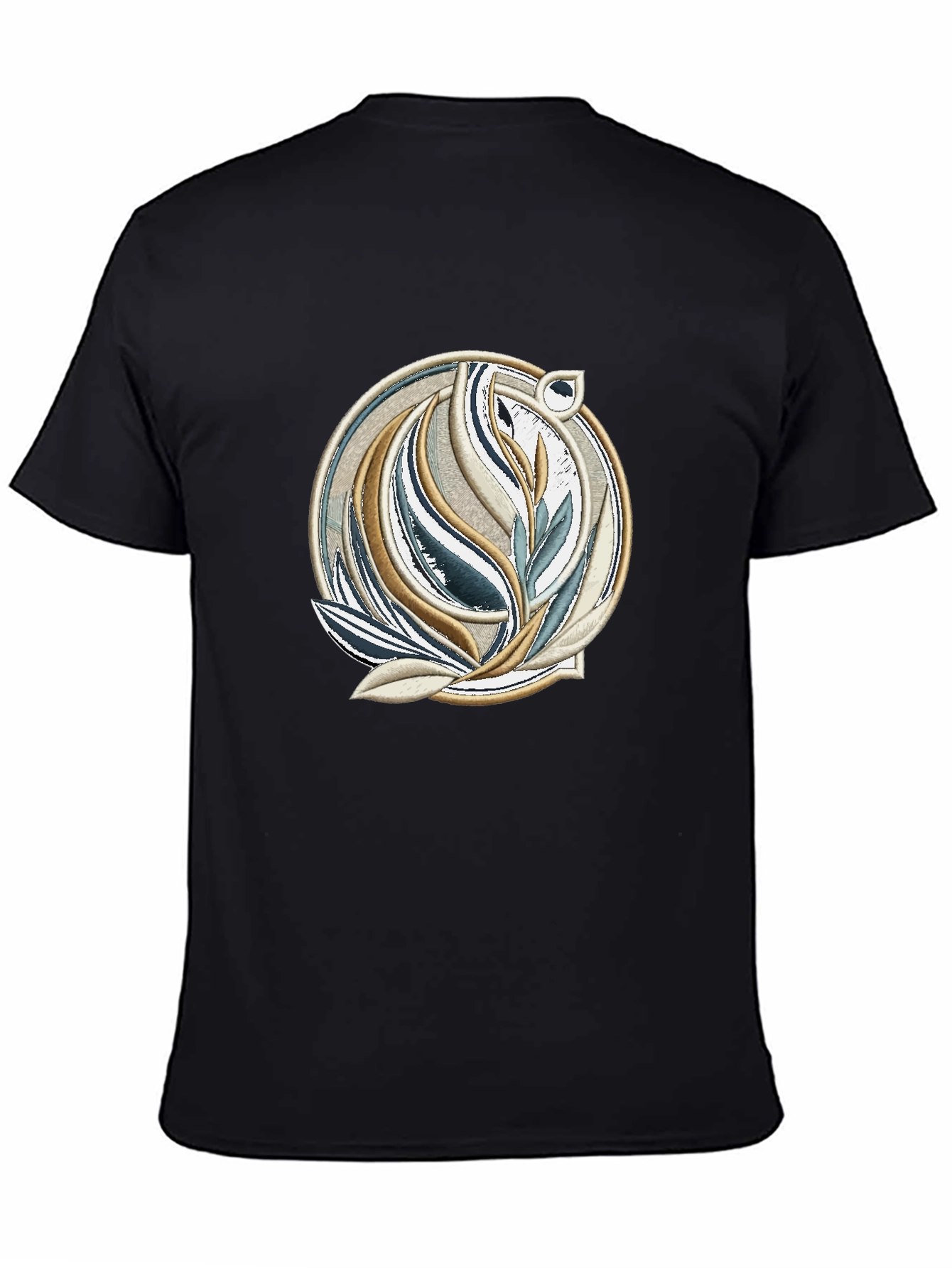 Elegant Botanical Graphic Black T-Shirt
