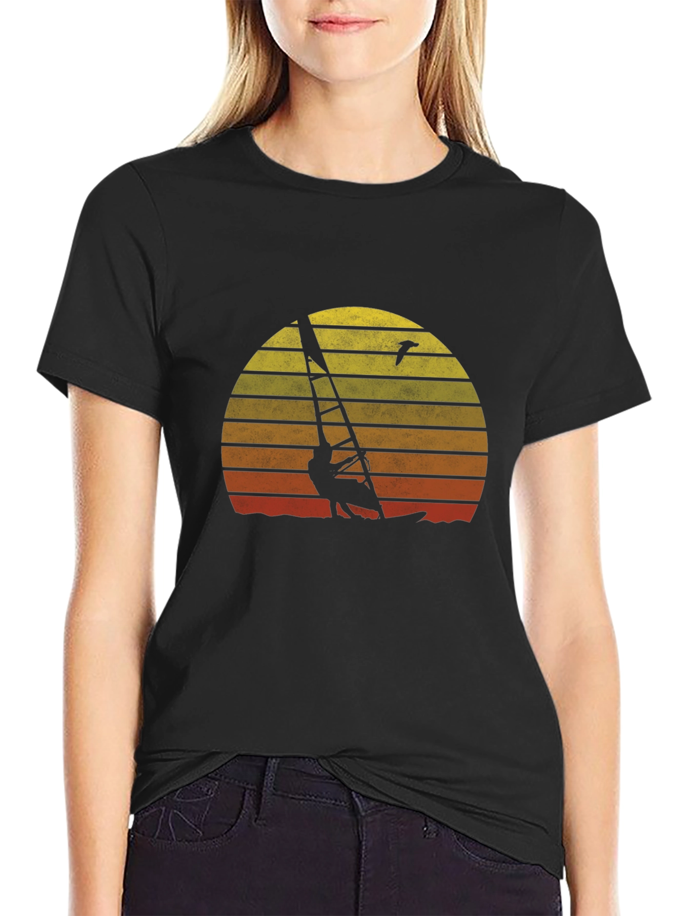 Sunset Windsurfer Graphic Tee - Retro Style