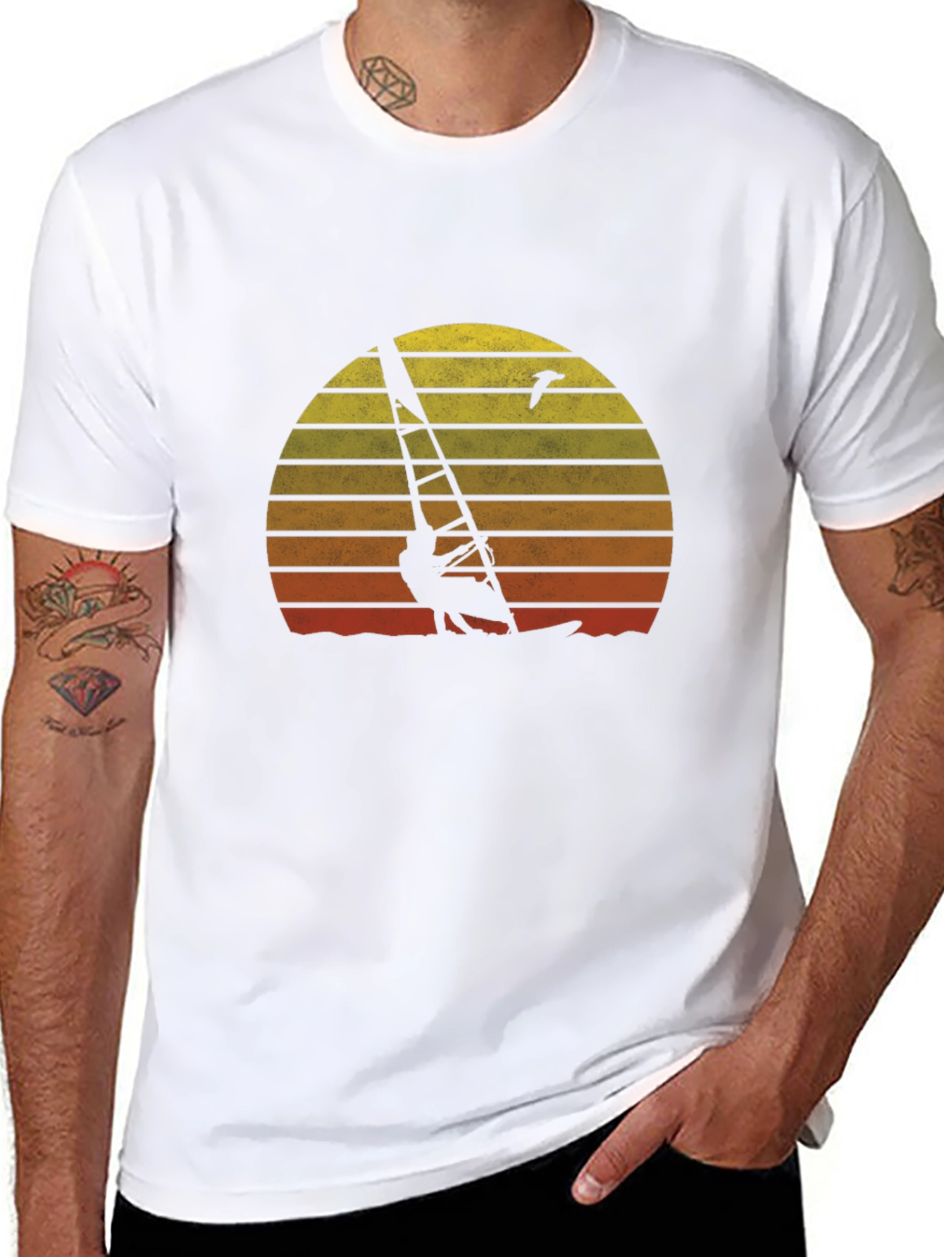 Sunset Windsurfer Graphic Tee - Retro Style