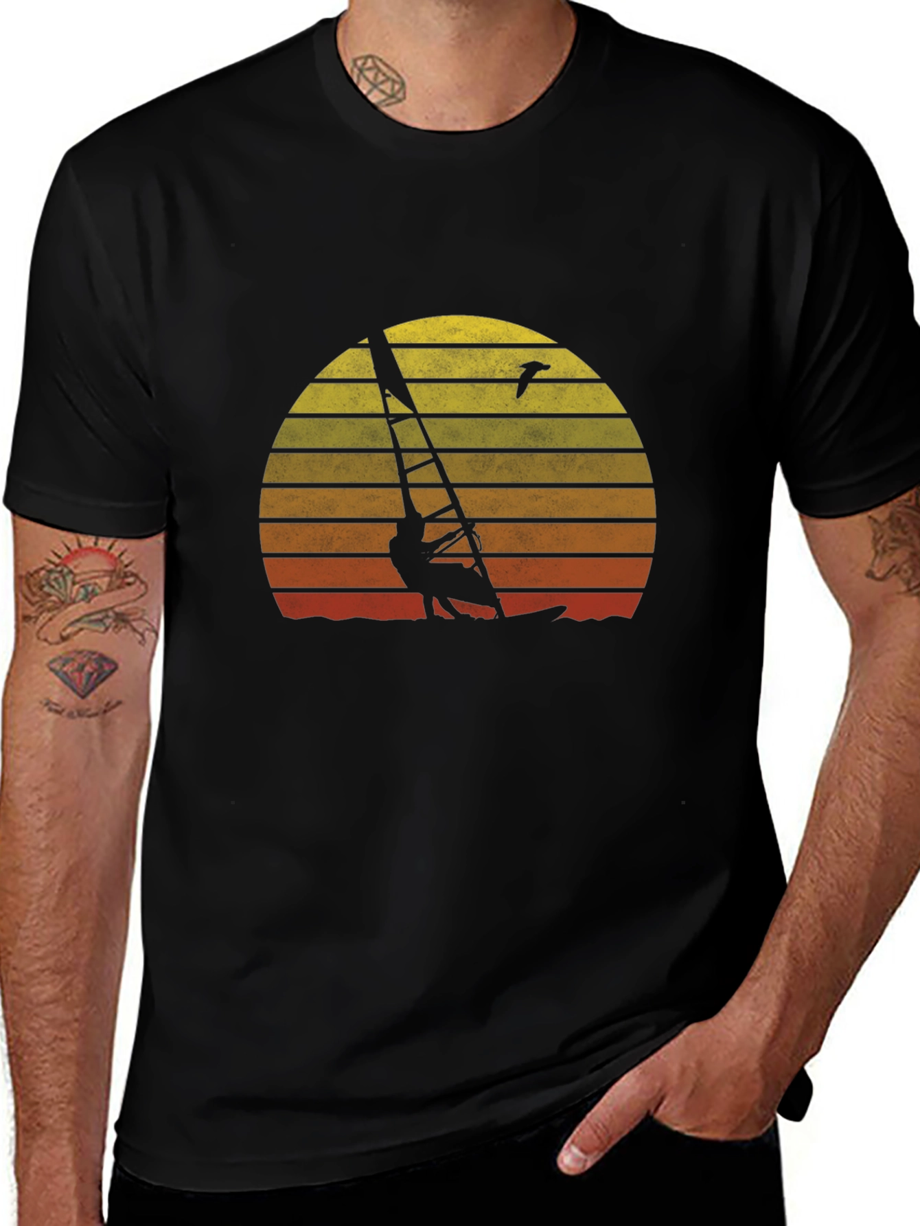 Sunset Windsurfer Graphic Tee - Retro Style