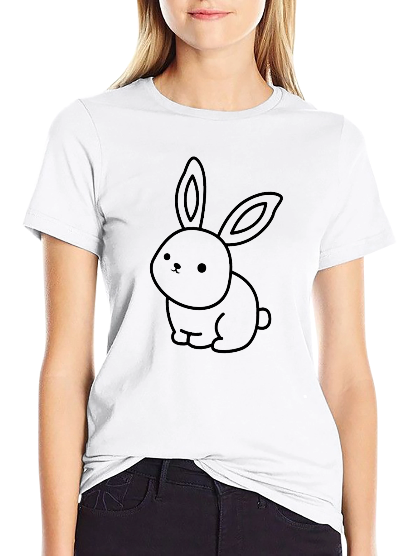 Black T-Shirt with Cute Bunny Graphic