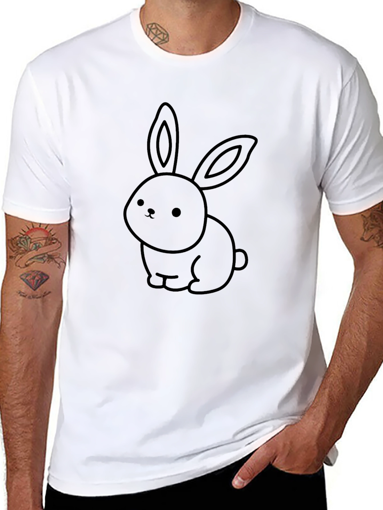 Black T-Shirt with Cute Bunny Graphic