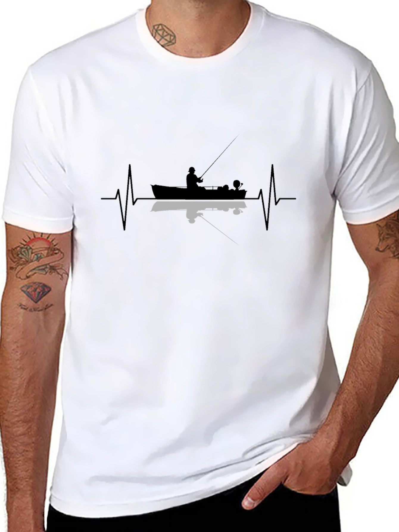 Fishing Heartbeat T-Shirt - Black