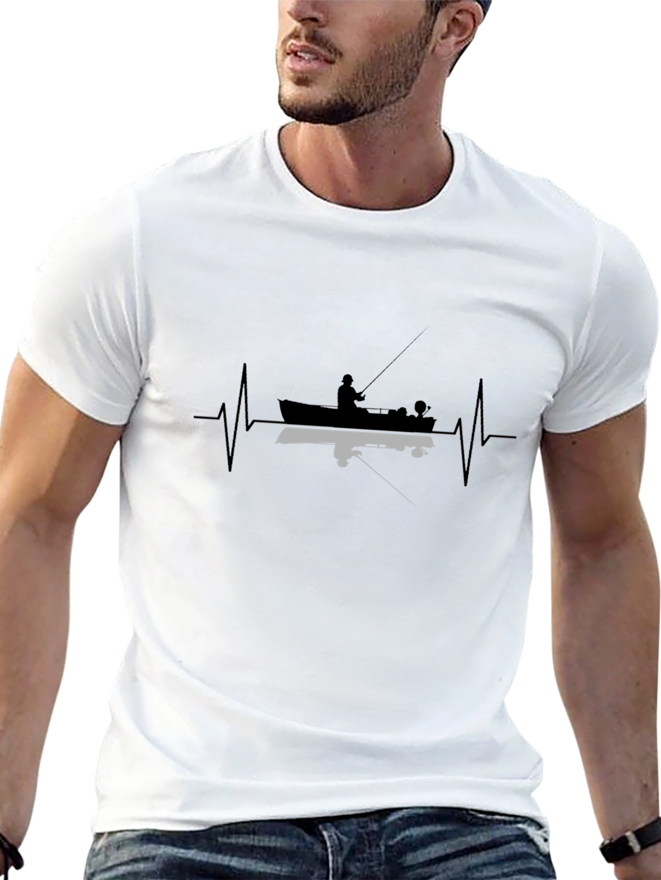 Fishing Heartbeat T-Shirt - Black