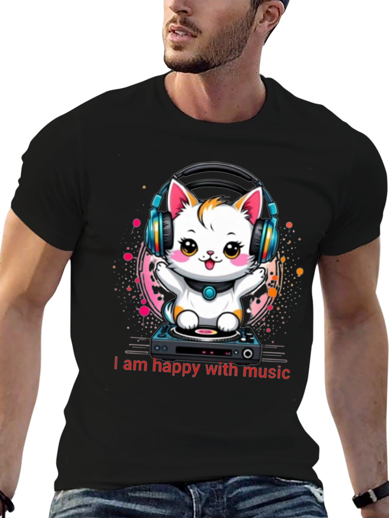 Music Lover Tee: DJ Cat Graphic T-Shirt