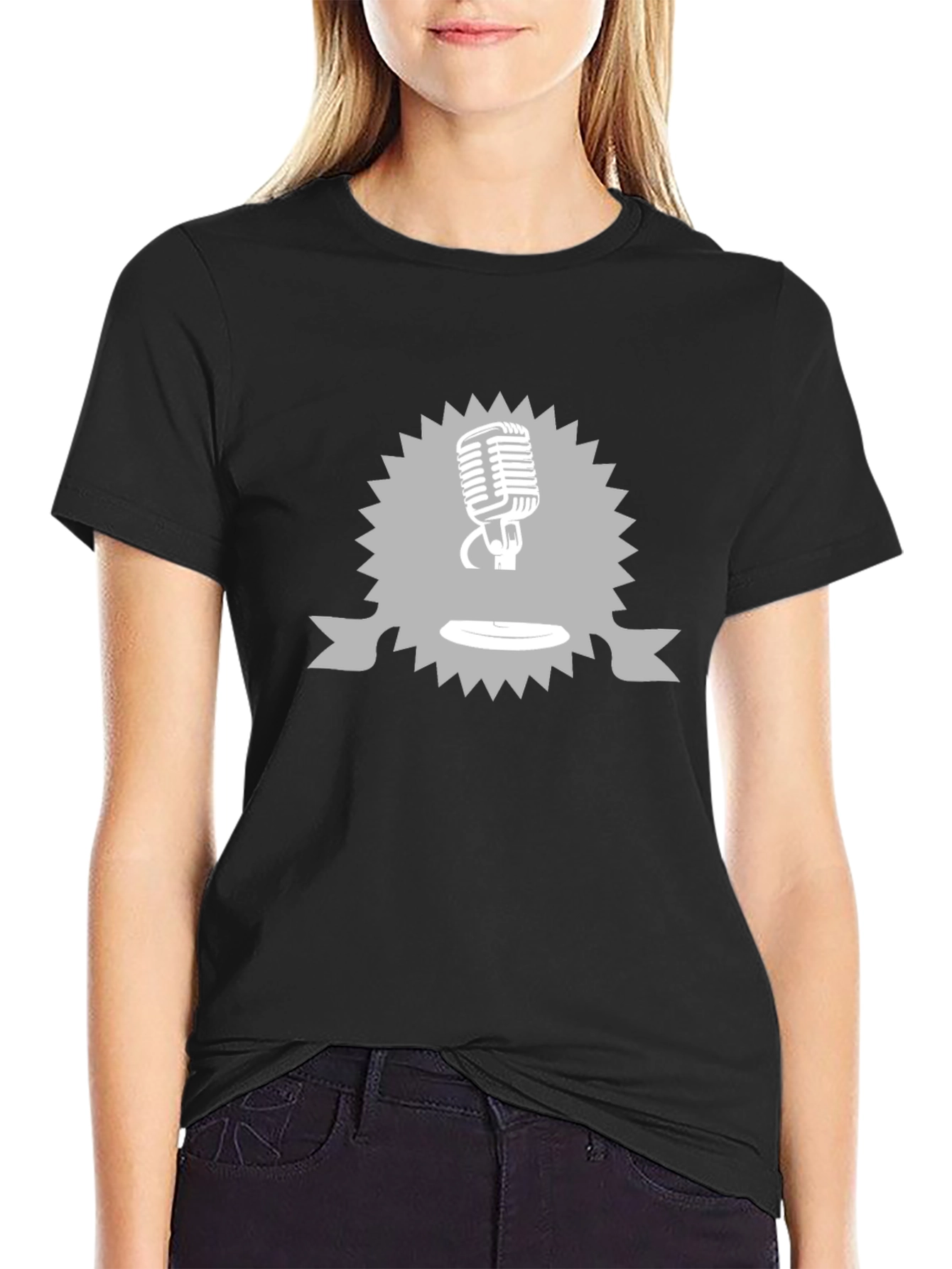 Retro Microphone Graphic T-Shirt - Black