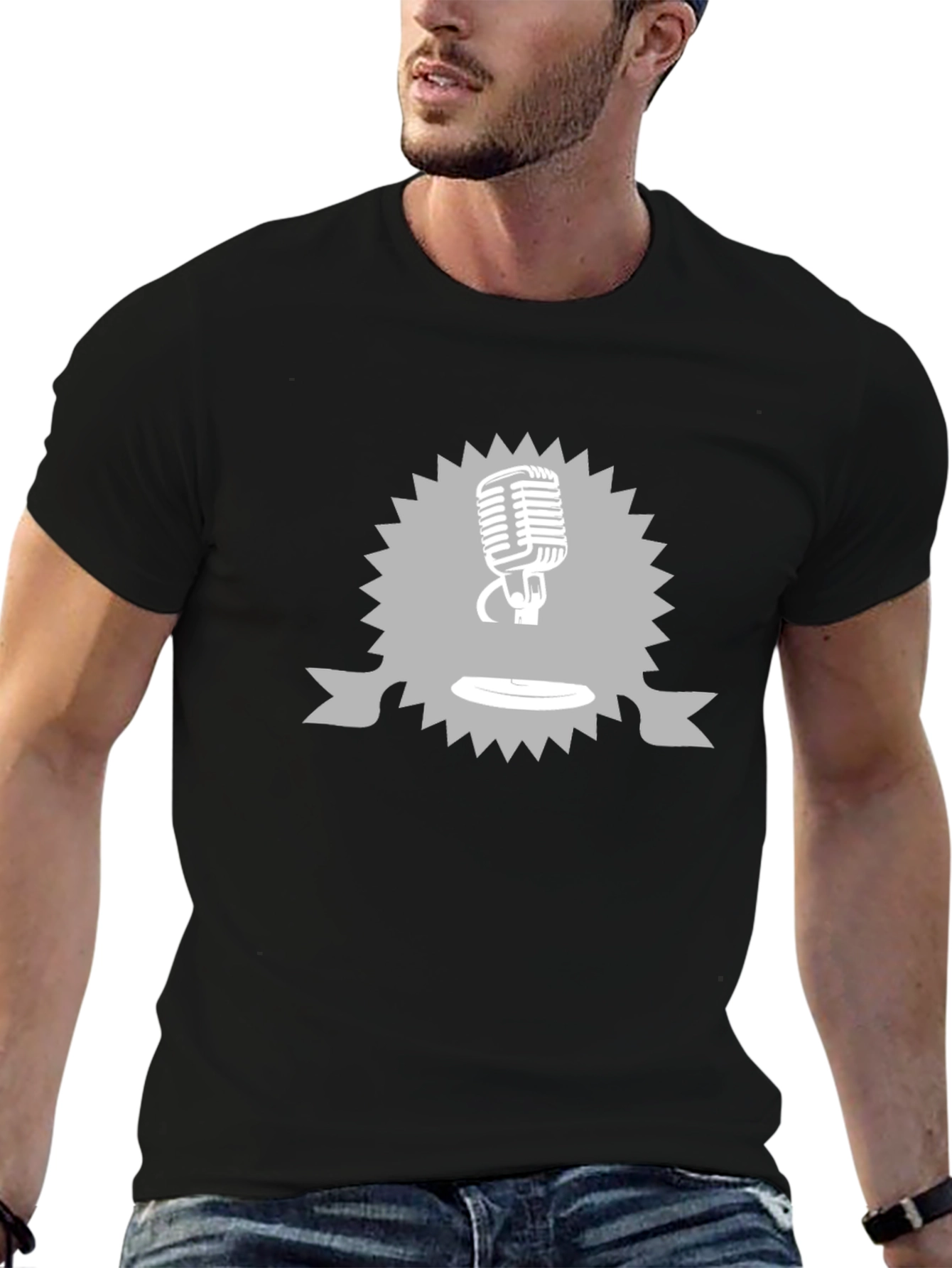 Retro Microphone Graphic T-Shirt - Black