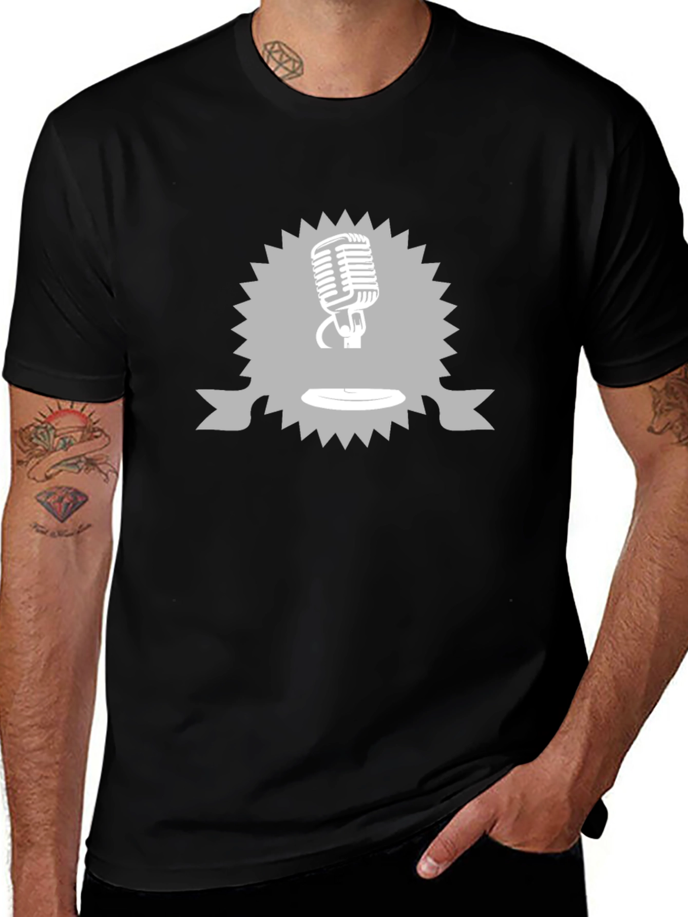 Retro Microphone Graphic T-Shirt - Black