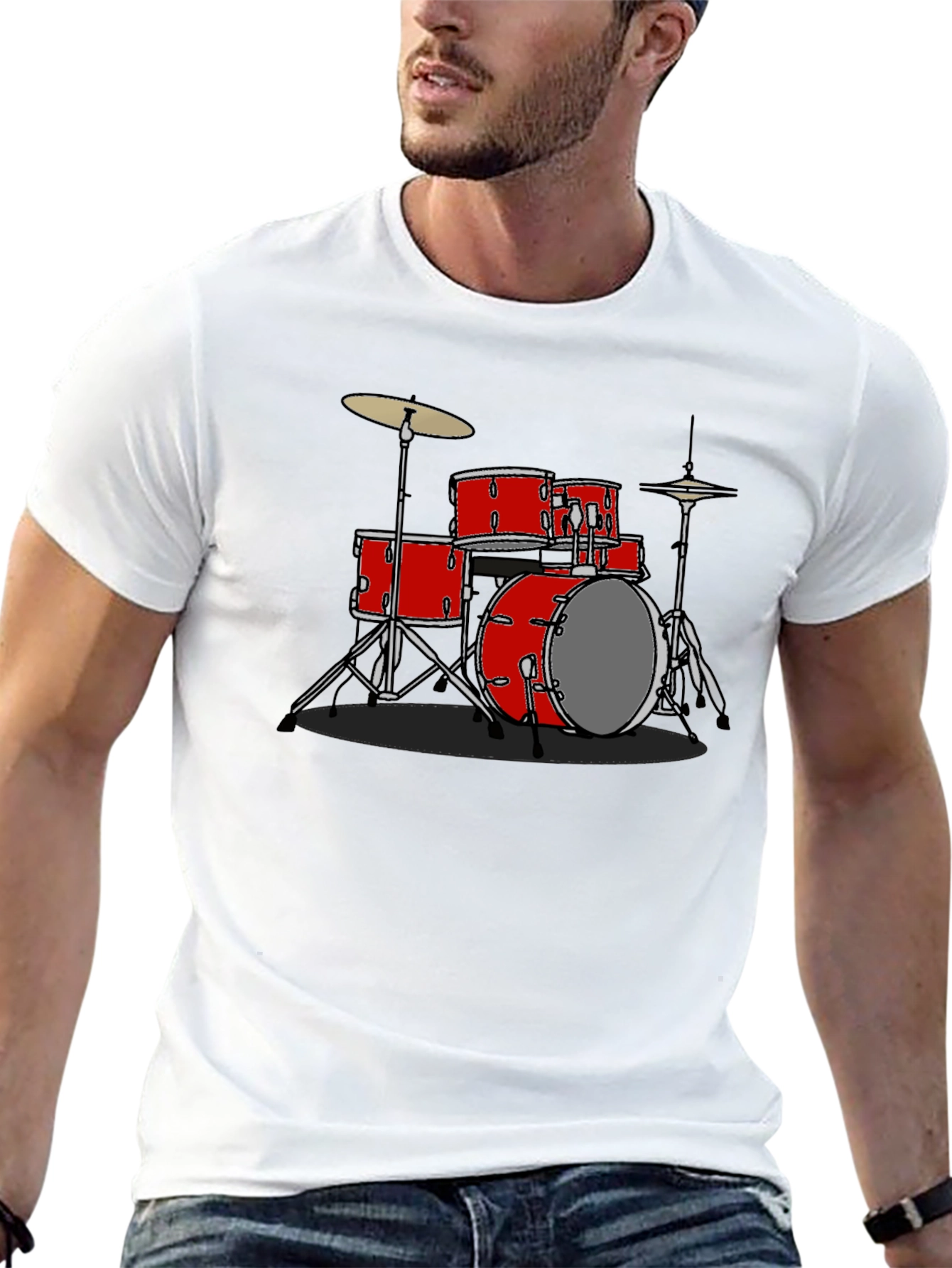 Red Drum Set Graphic Tee - Music Lovers Shirt