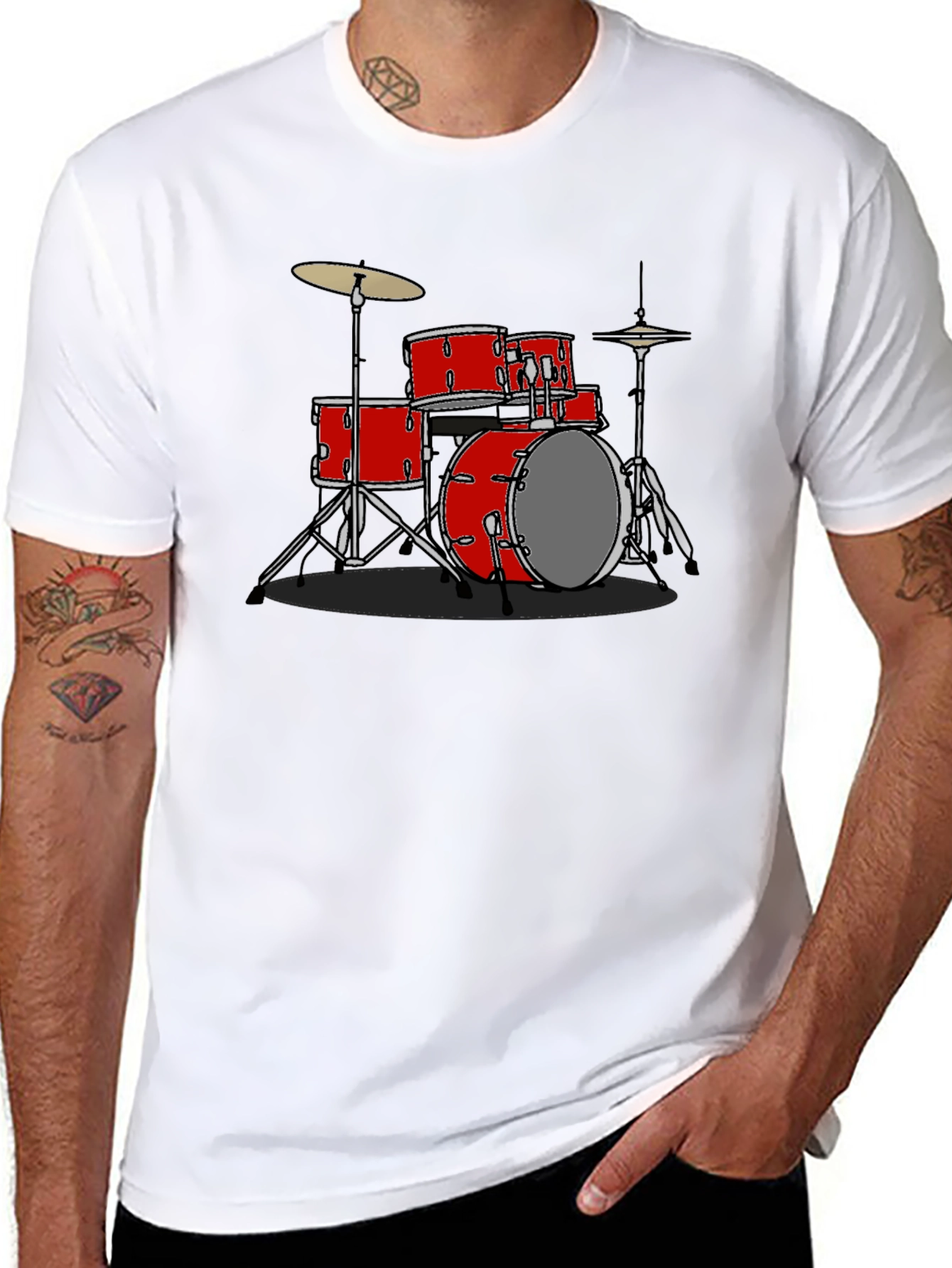 Red Drum Set Graphic Tee - Music Lovers Shirt