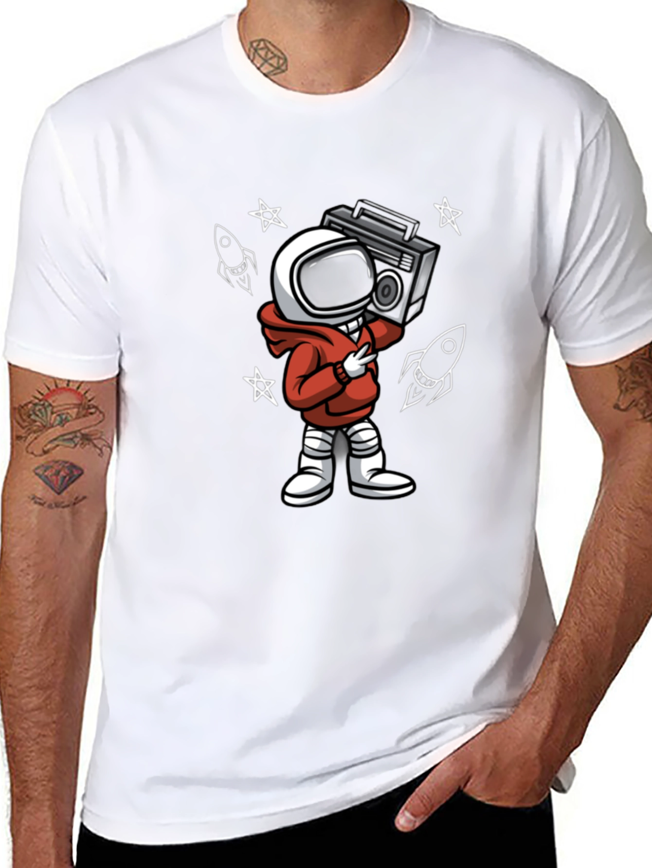 Astronaut Boombox Graphic Tee - Stylish Spaceman Design