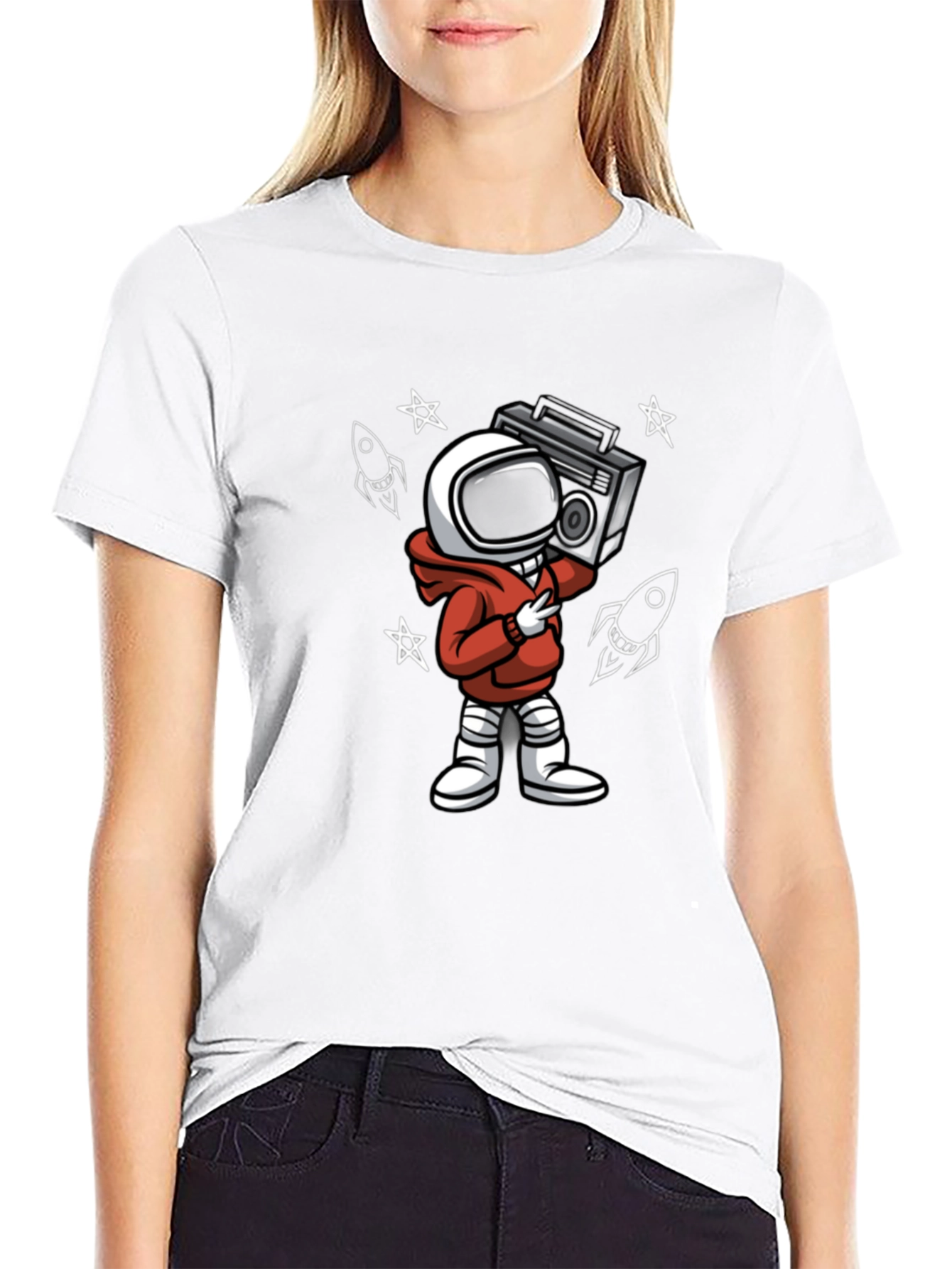 Astronaut Boombox Graphic Tee - Stylish Spaceman Design