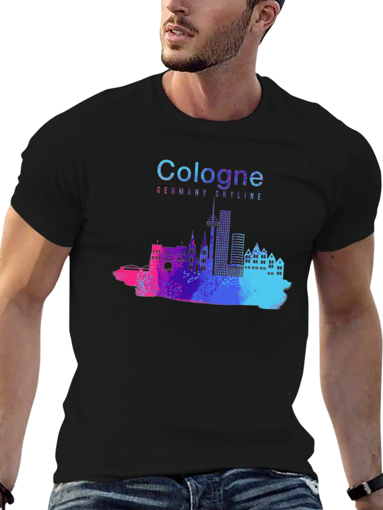 Cologne Germany Skyline Black T-Shirt