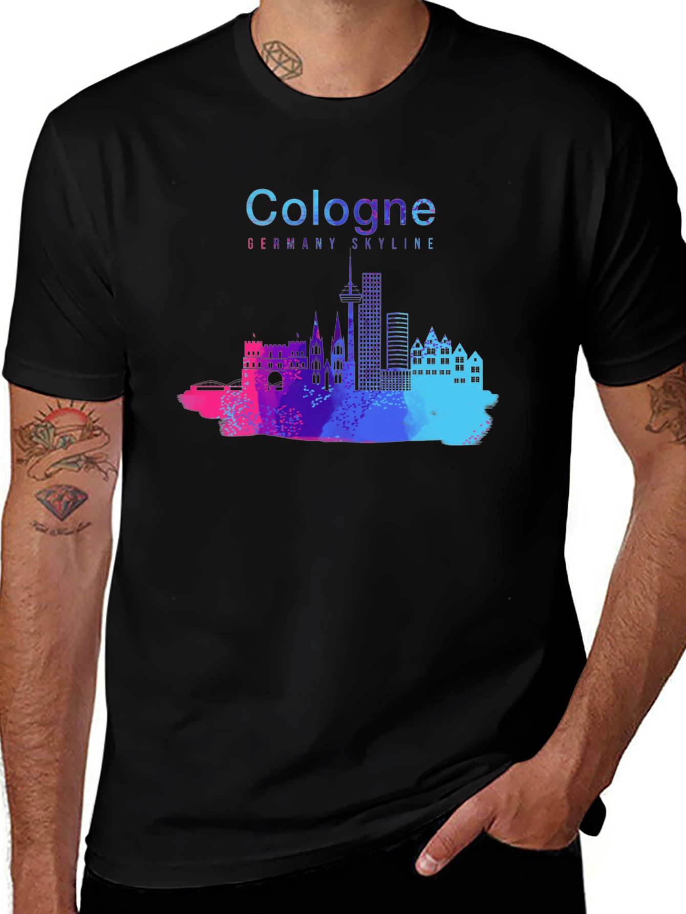 Cologne Germany Skyline Black T-Shirt