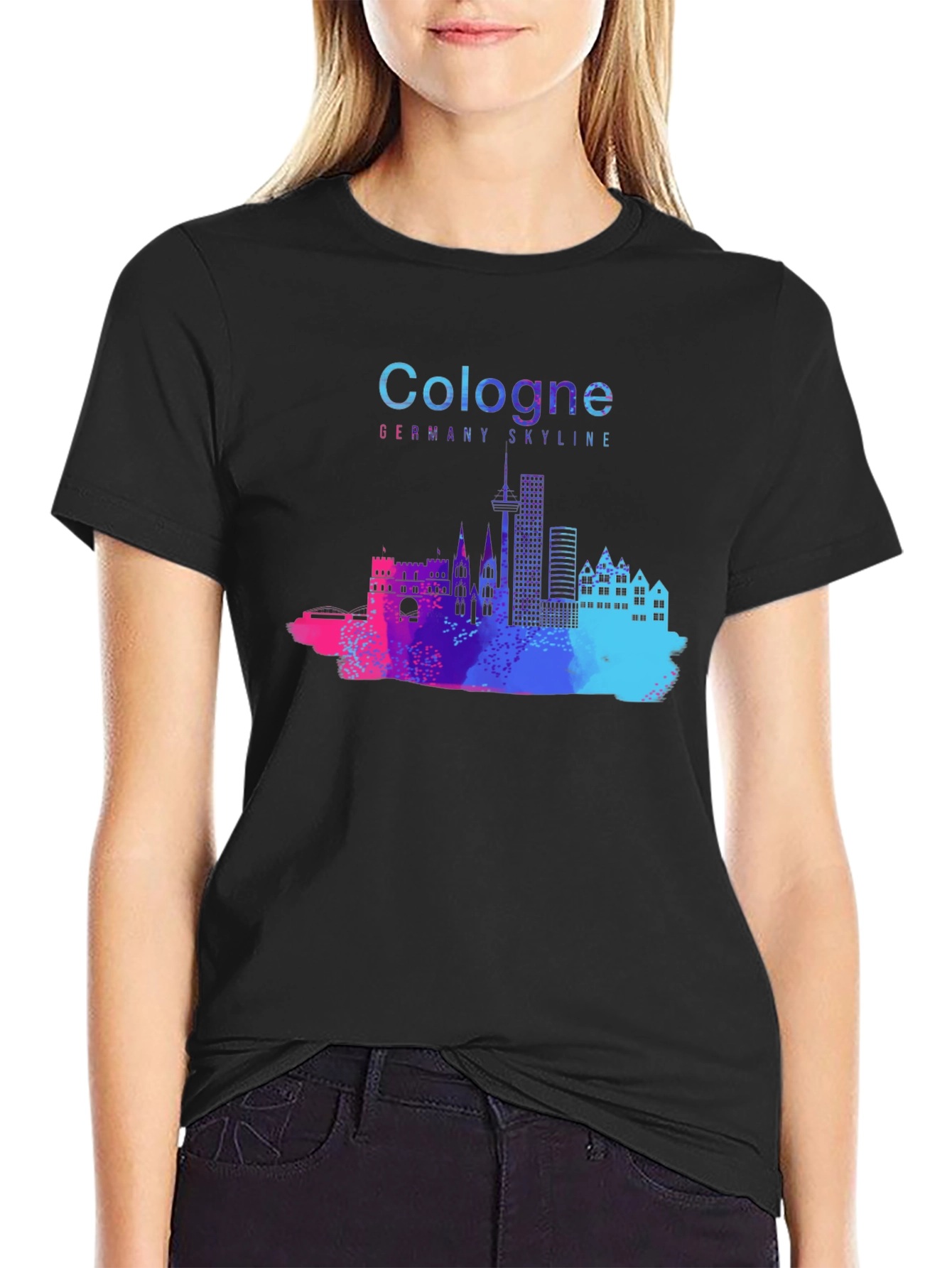 Cologne Germany Skyline Black T-Shirt
