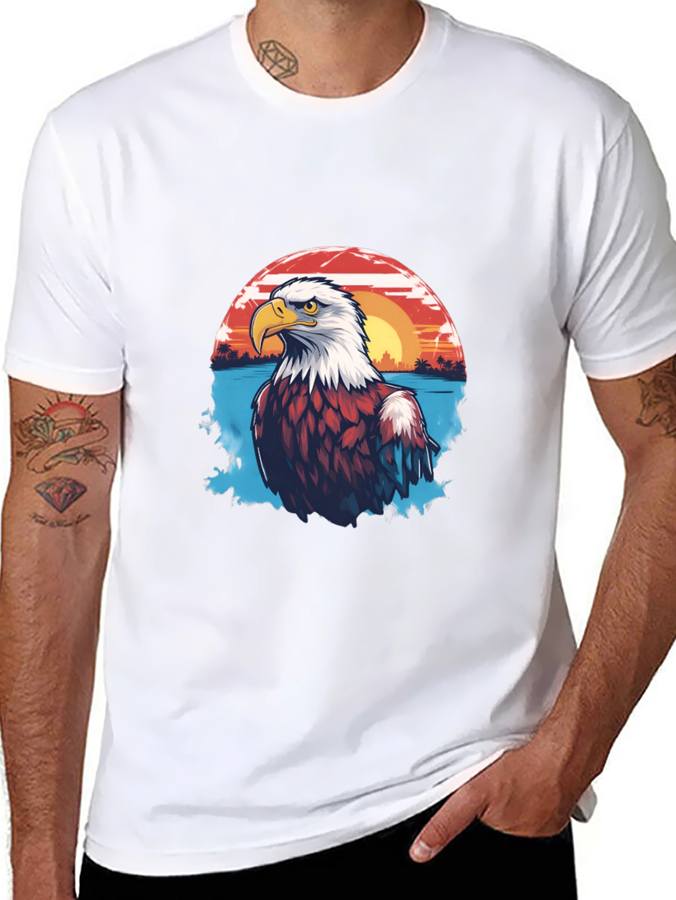 Eagle Sunset Graphic Black T-Shirt