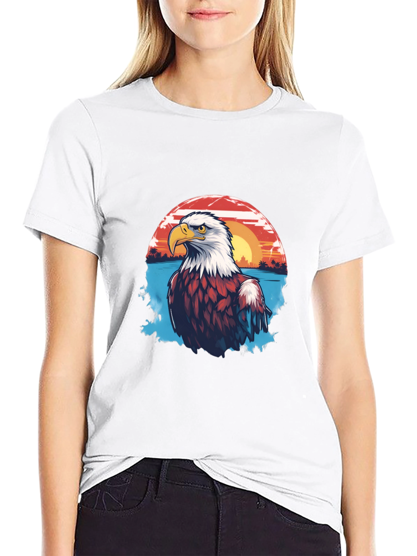 Eagle Sunset Graphic Black T-Shirt