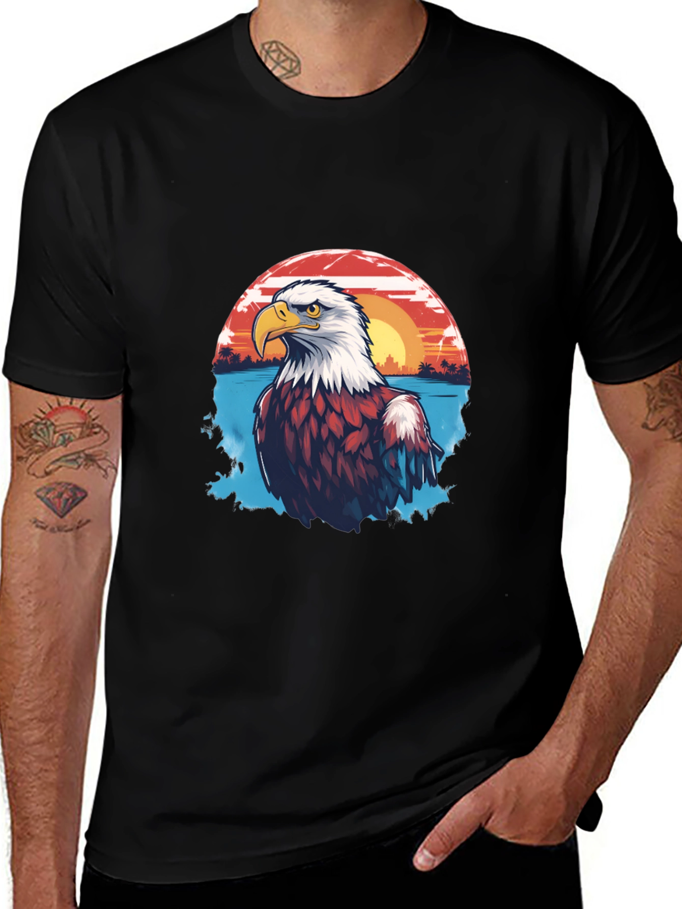 Eagle Sunset Graphic Black T-Shirt