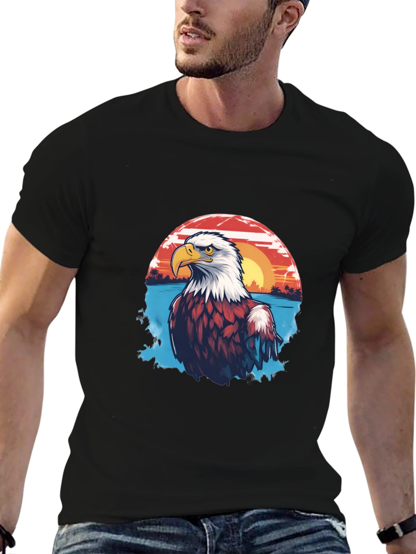 Eagle Sunset Graphic Black T-Shirt